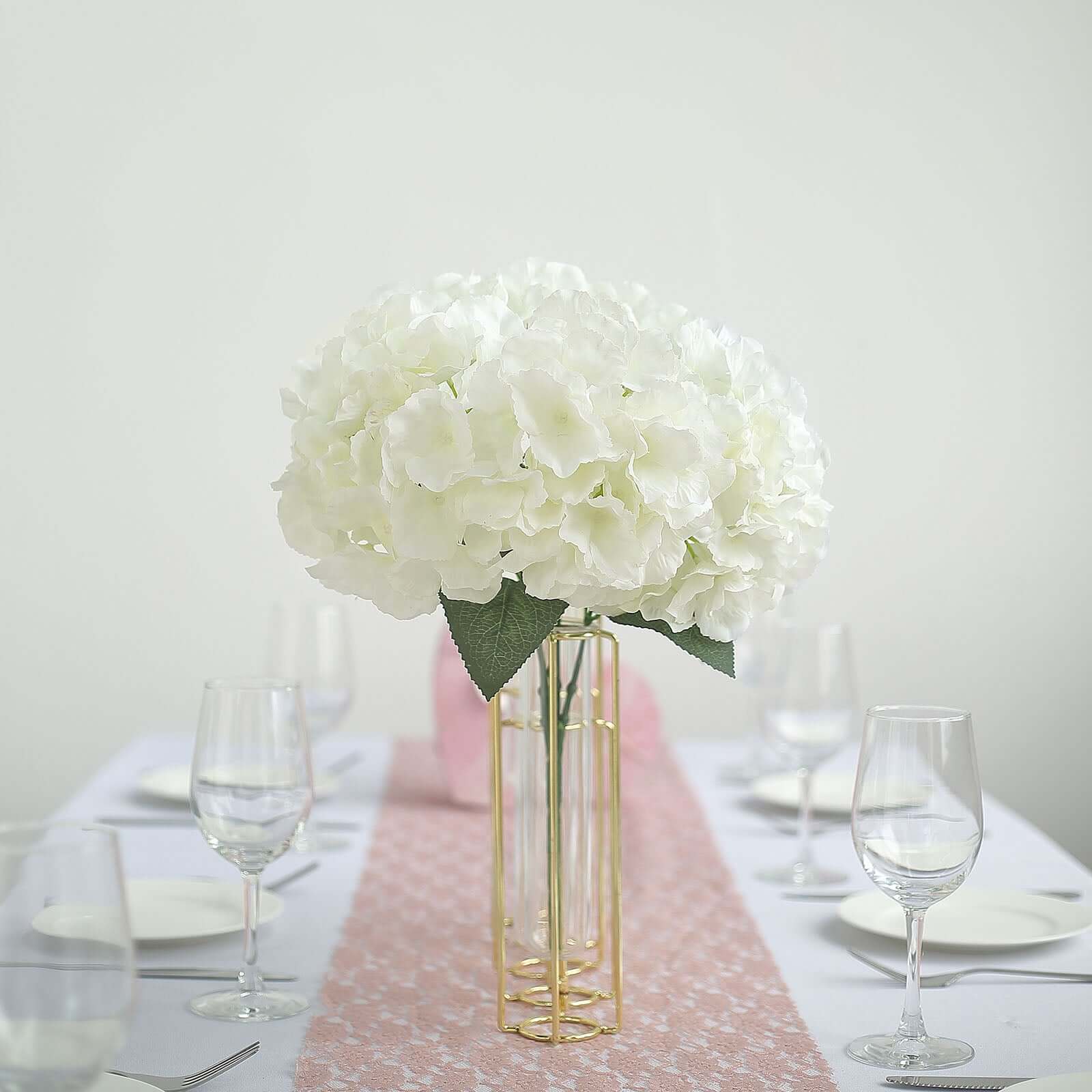5 Bushes Cream Artificial Silk Hydrangea Flower Bouquets - Image 2