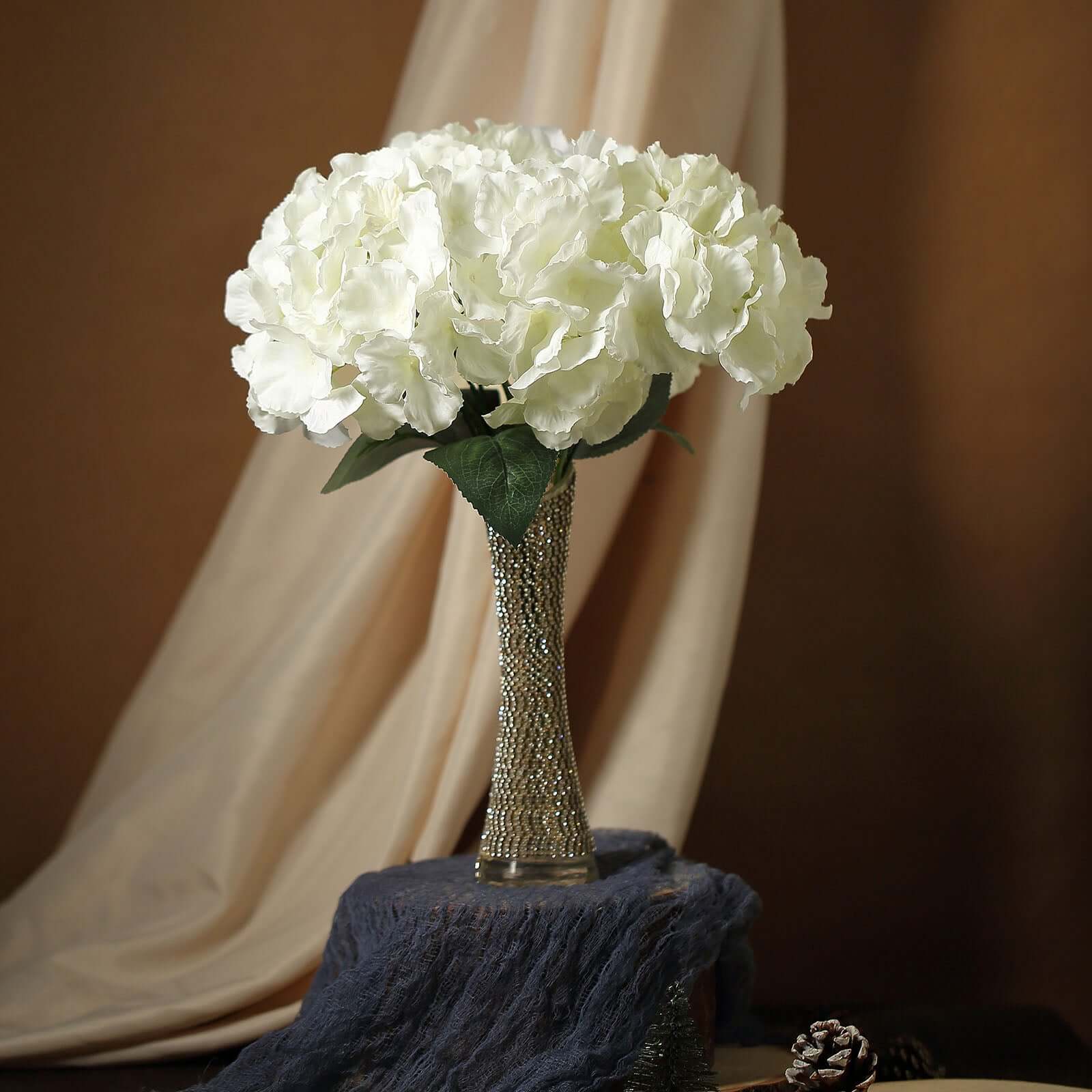 5 Bushes Cream Artificial Silk Hydrangea Flower Bouquets - Image 7
