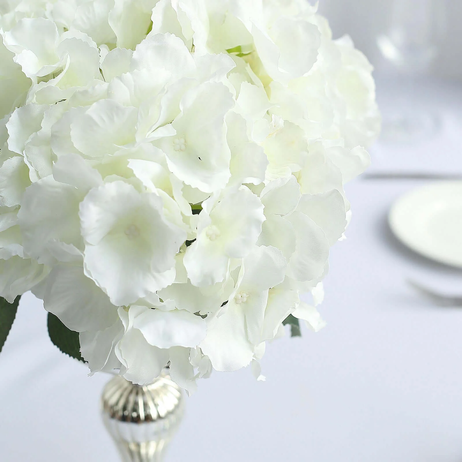 5 Bushes Cream Artificial Silk Hydrangea Flower Bouquets - Image 8