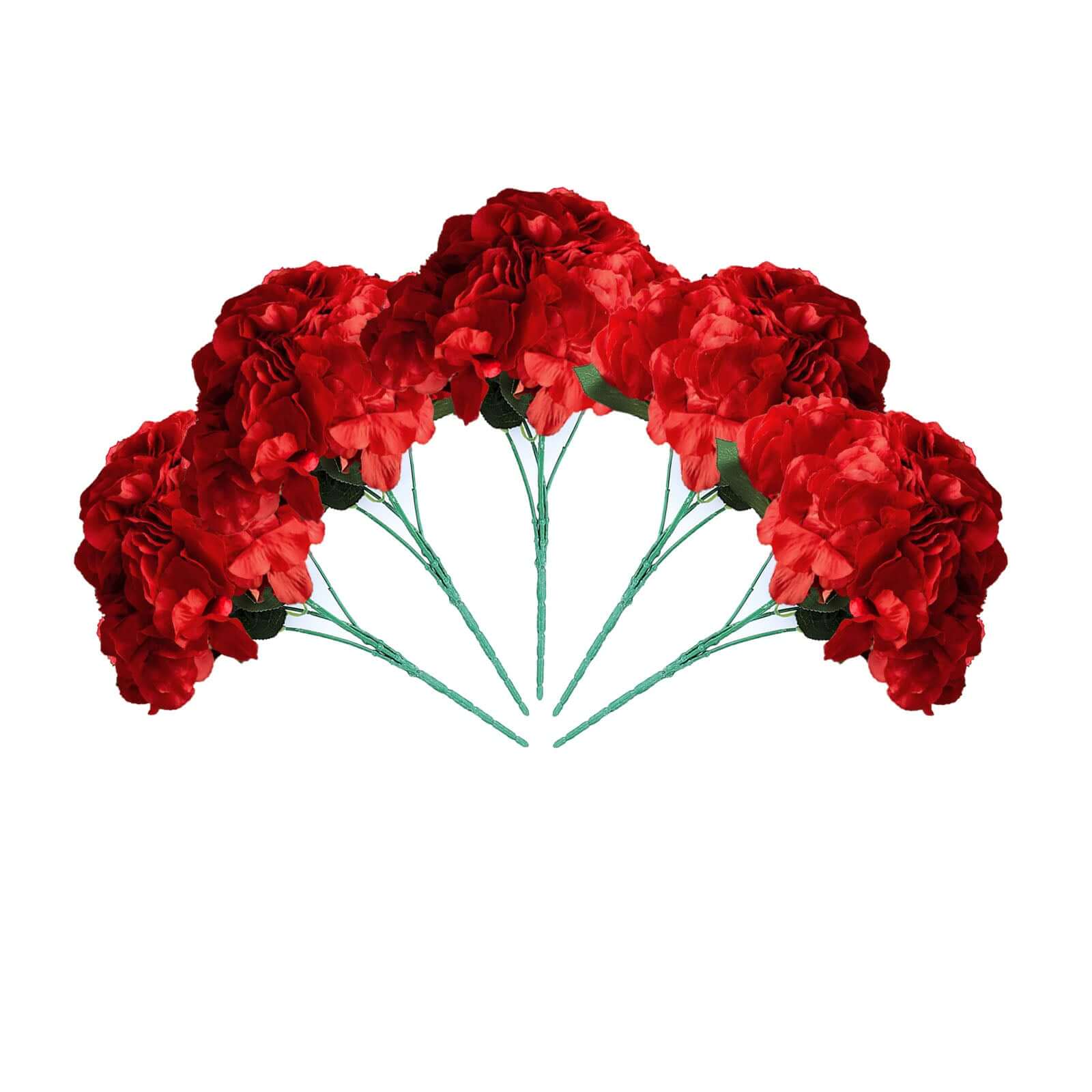 5 Bushes Red Artificial Silk Hydrangea Flower Bouquets - Image 6