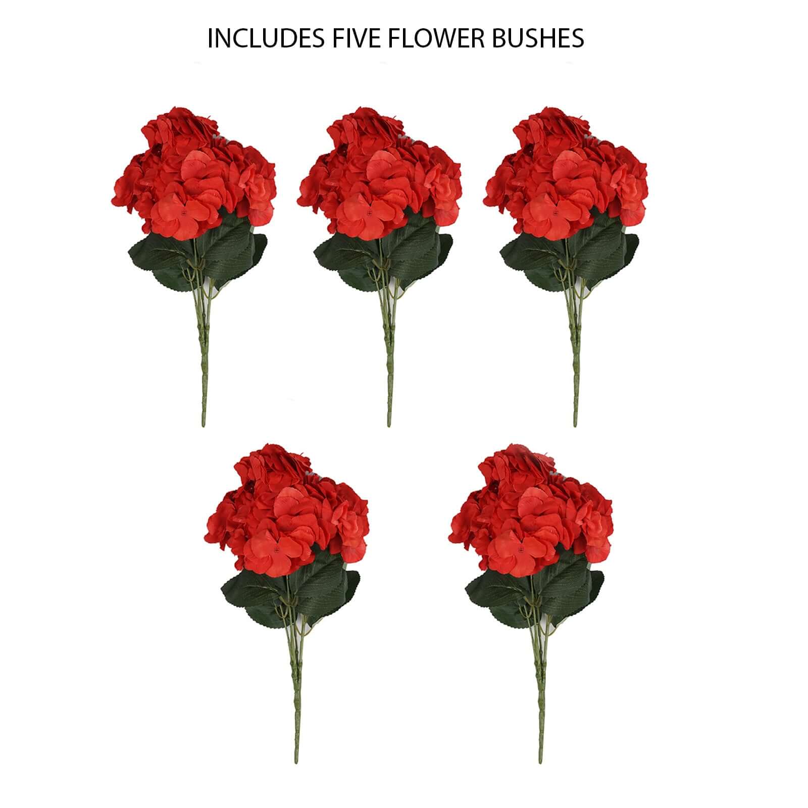 5 Bushes Red Artificial Silk Hydrangea Flower Bouquets - Image 8