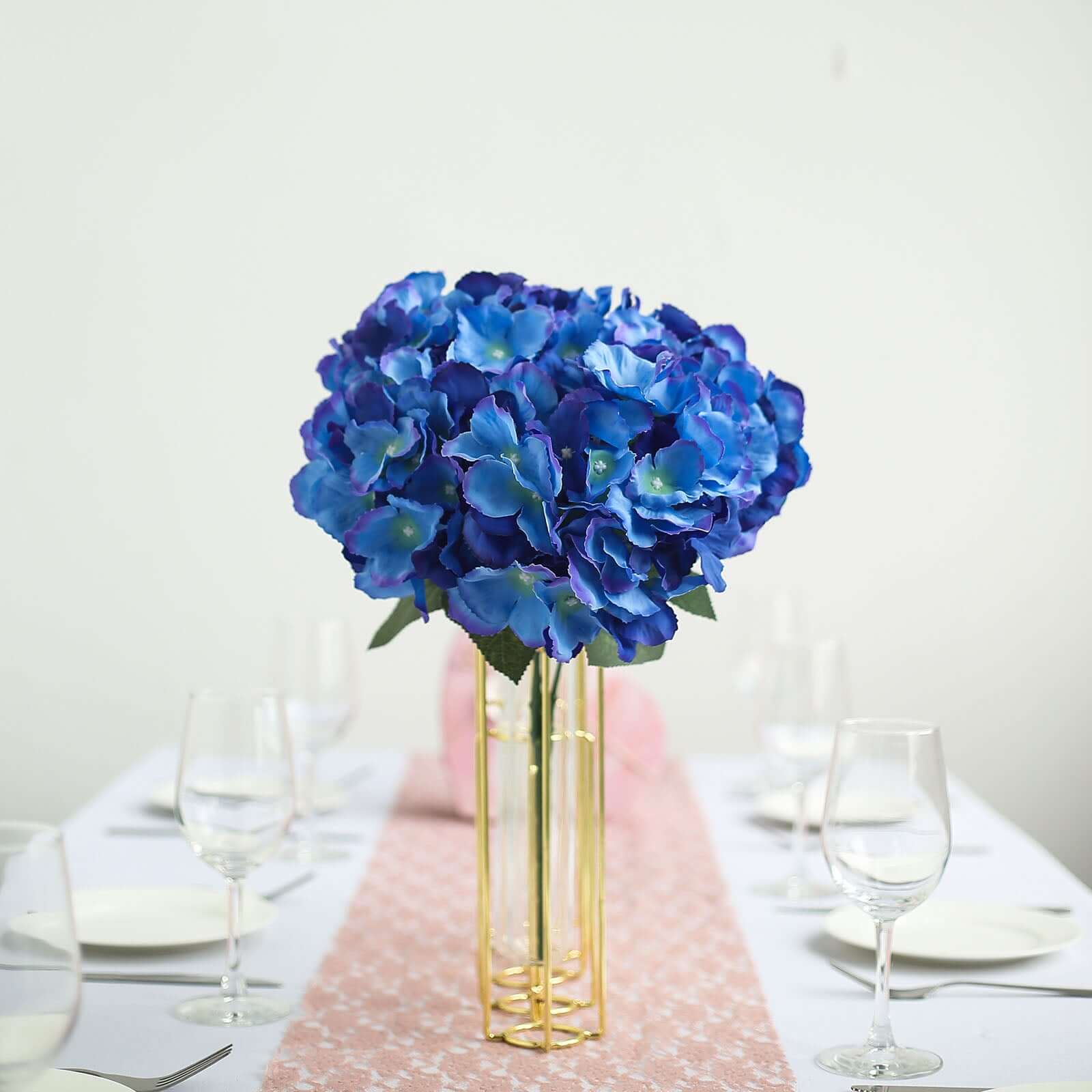 5 Bushes Royal Blue Artificial Silk Hydrangea Flower Bouquets - Image 2