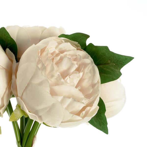Beige Artificial Silk Peony Bouquet – 5 Flower Heads, Peony Floral Spray - Image 2