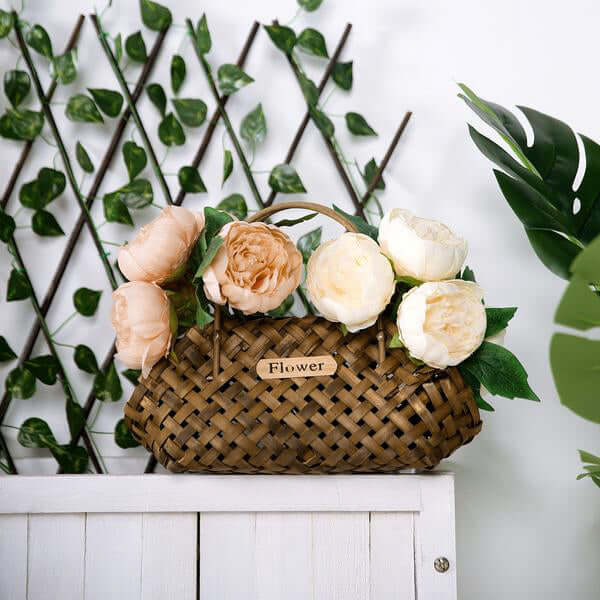 Beige Artificial Silk Peony Bouquet – 5 Flower Heads, Peony Floral Spray - Image 6