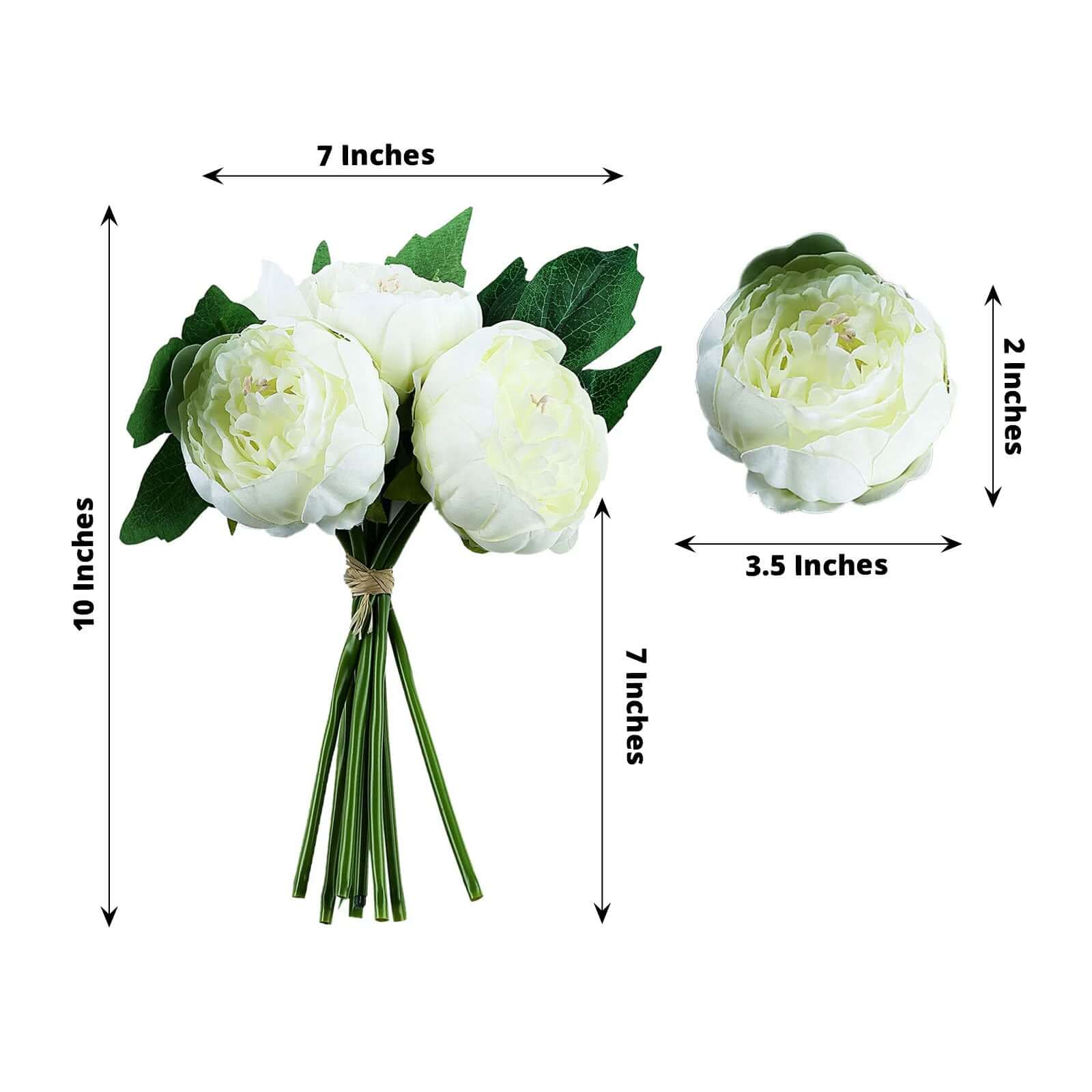 Cream Artificial Silk Peony Bouquet – 5 Flower Heads, Peony Floral Spray - Image 3
