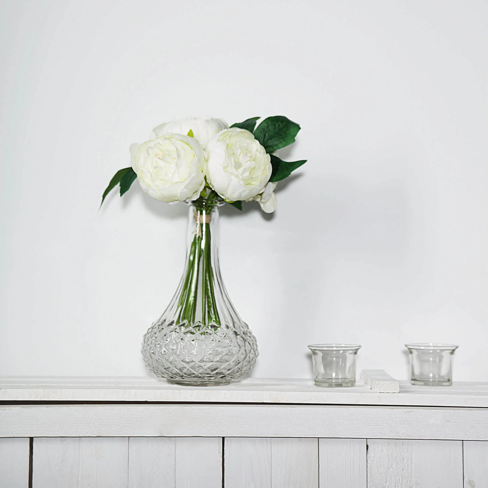Cream Artificial Silk Peony Bouquet – 5 Flower Heads, Peony Floral Spray - Image 5