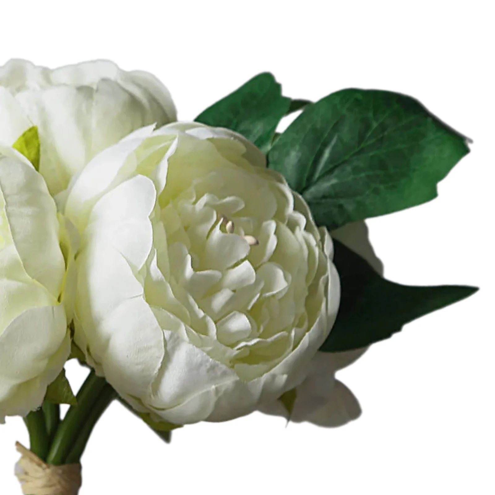 Cream Artificial Silk Peony Bouquet – 5 Flower Heads, Peony Floral Spray - Image 7