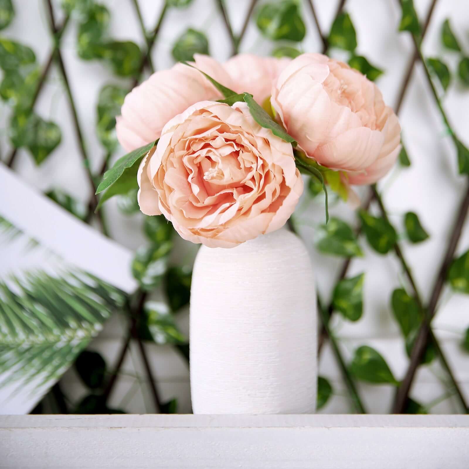 Peach Artificial Silk Peony Bouquet – 5 Flower Heads, Peony Floral Spray - Image 12