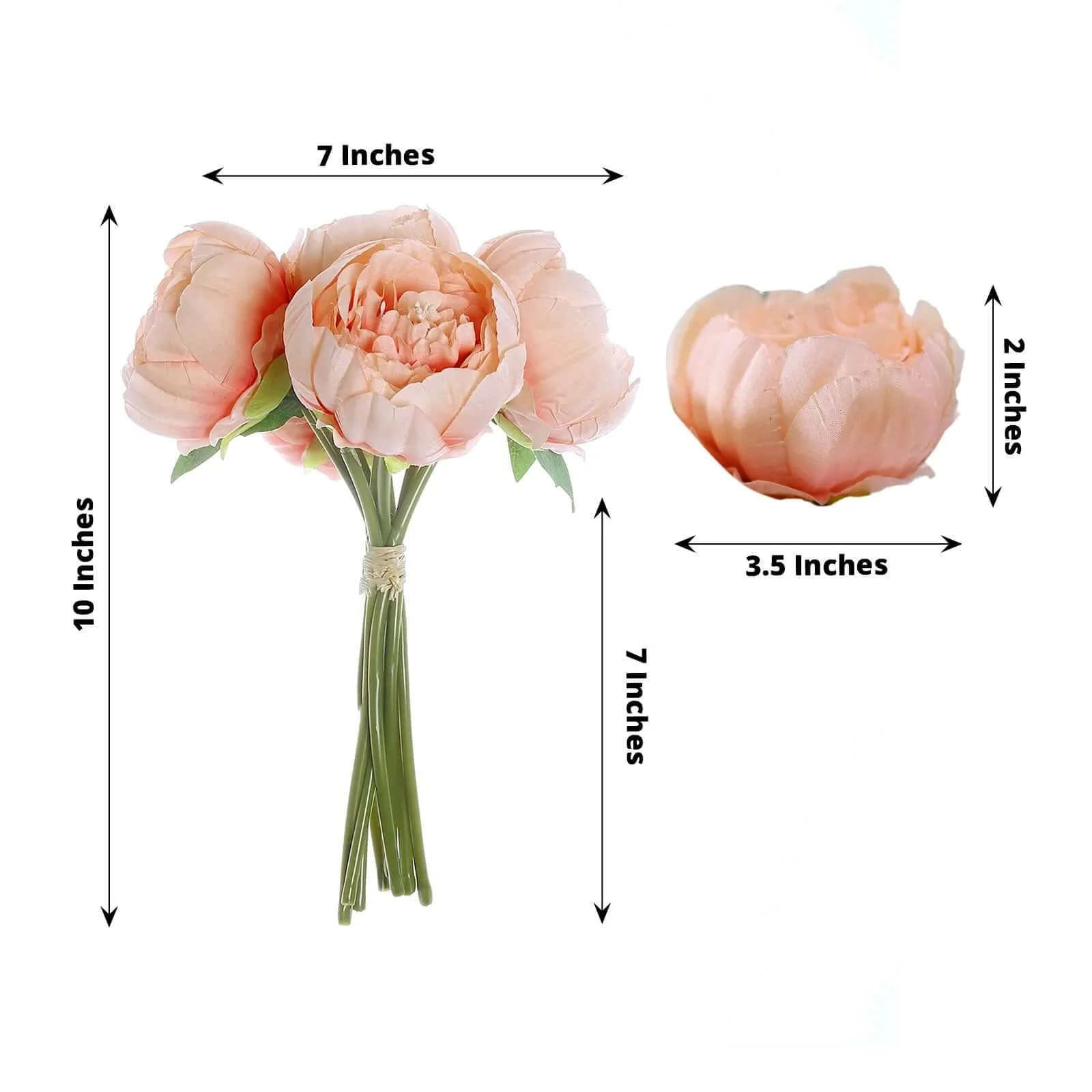 Peach Artificial Silk Peony Bouquet – 5 Flower Heads, Peony Floral Spray - Image 3