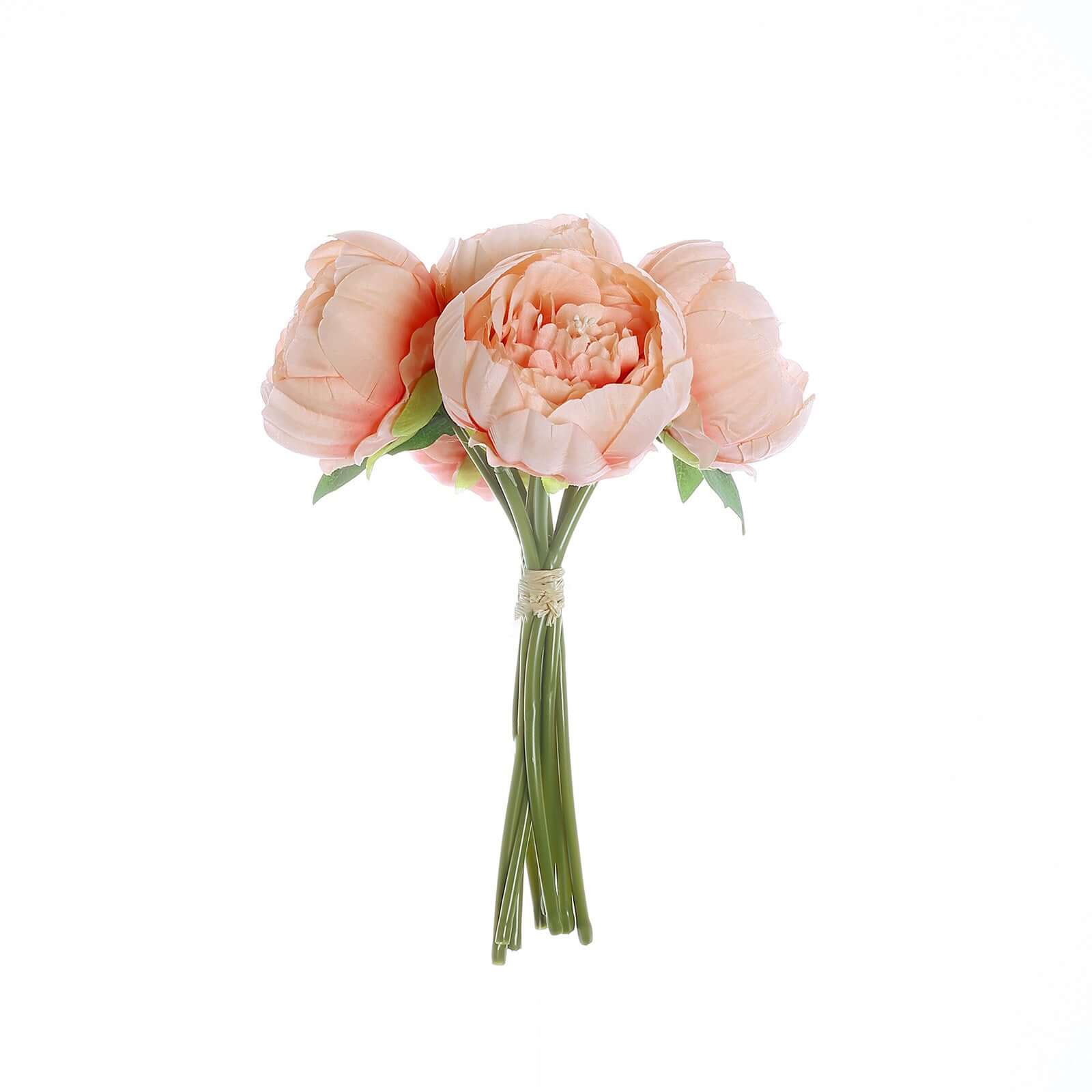 Peach Artificial Silk Peony Bouquet – 5 Flower Heads, Peony Floral Spray - Image 7