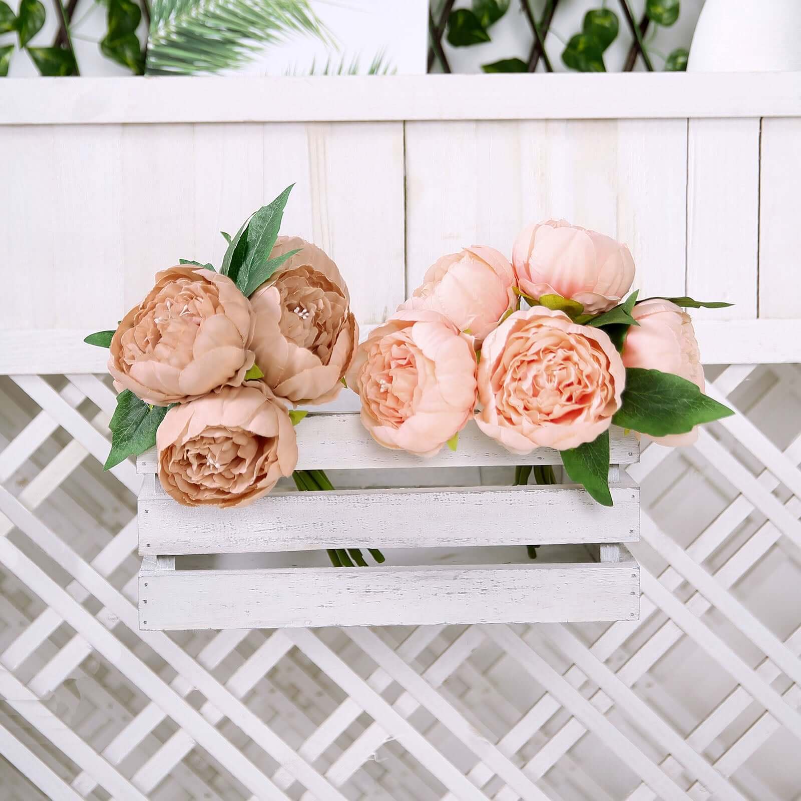 Peach Artificial Silk Peony Bouquet – 5 Flower Heads, Peony Floral Spray - Image 9