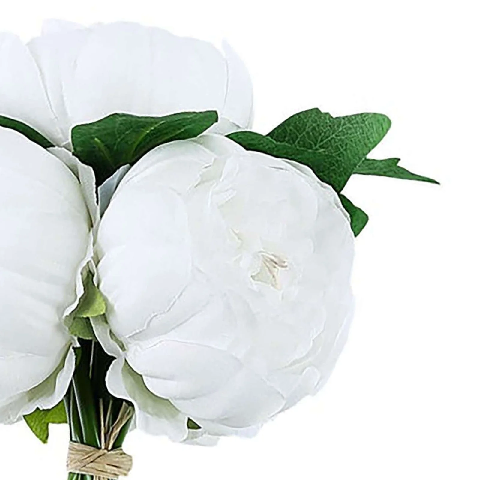 White Artificial Silk Peony Bouquet – 5 Flower Heads, Peony Floral Spray - Image 7