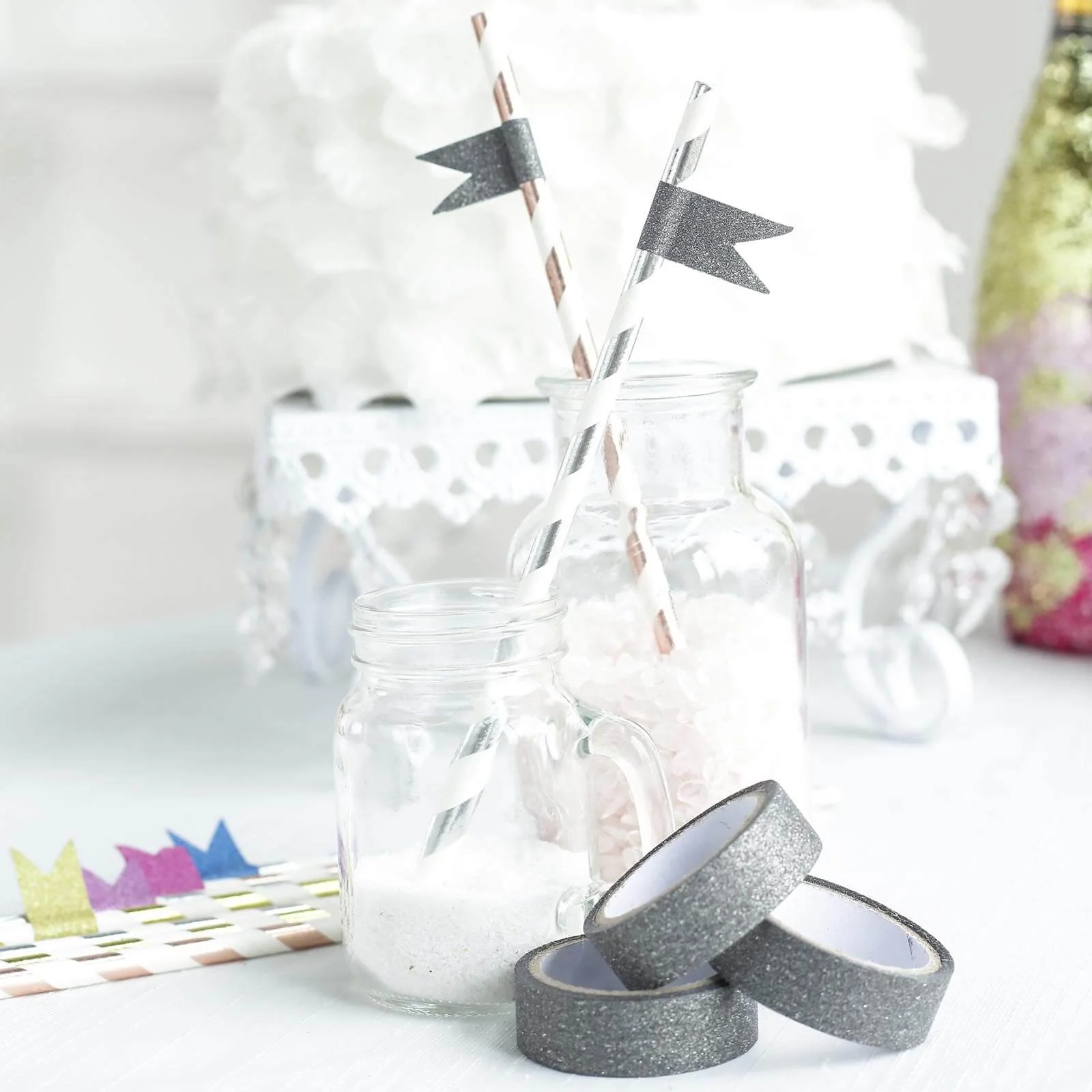 5 Pack Charcoal Gray Washi DIY Craft Glitter Tape 0.5"x5 Yards - Image 7