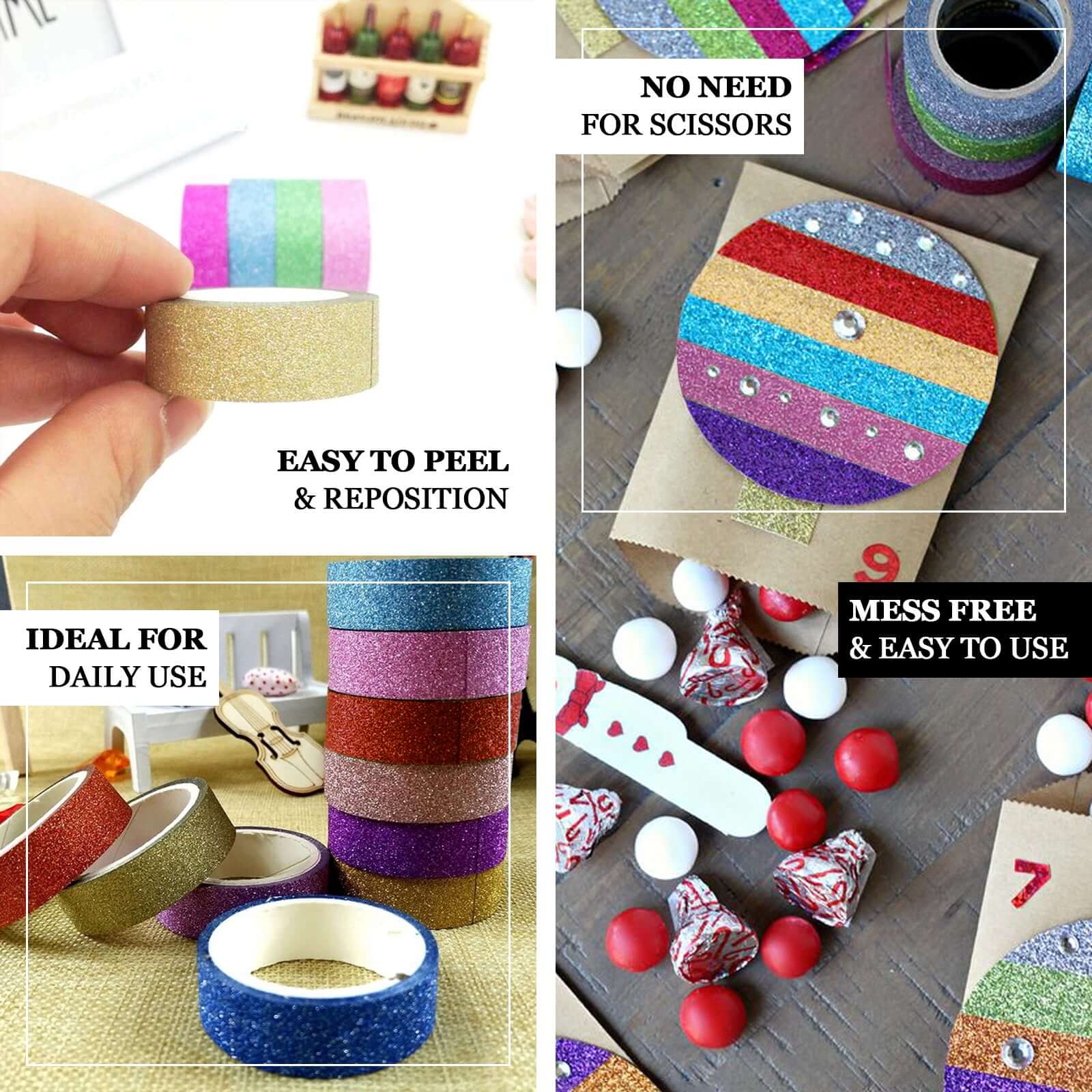 5 Pack Purple Washi DIY Craft Glitter Tape 0.5"x5 Yards - Image 4