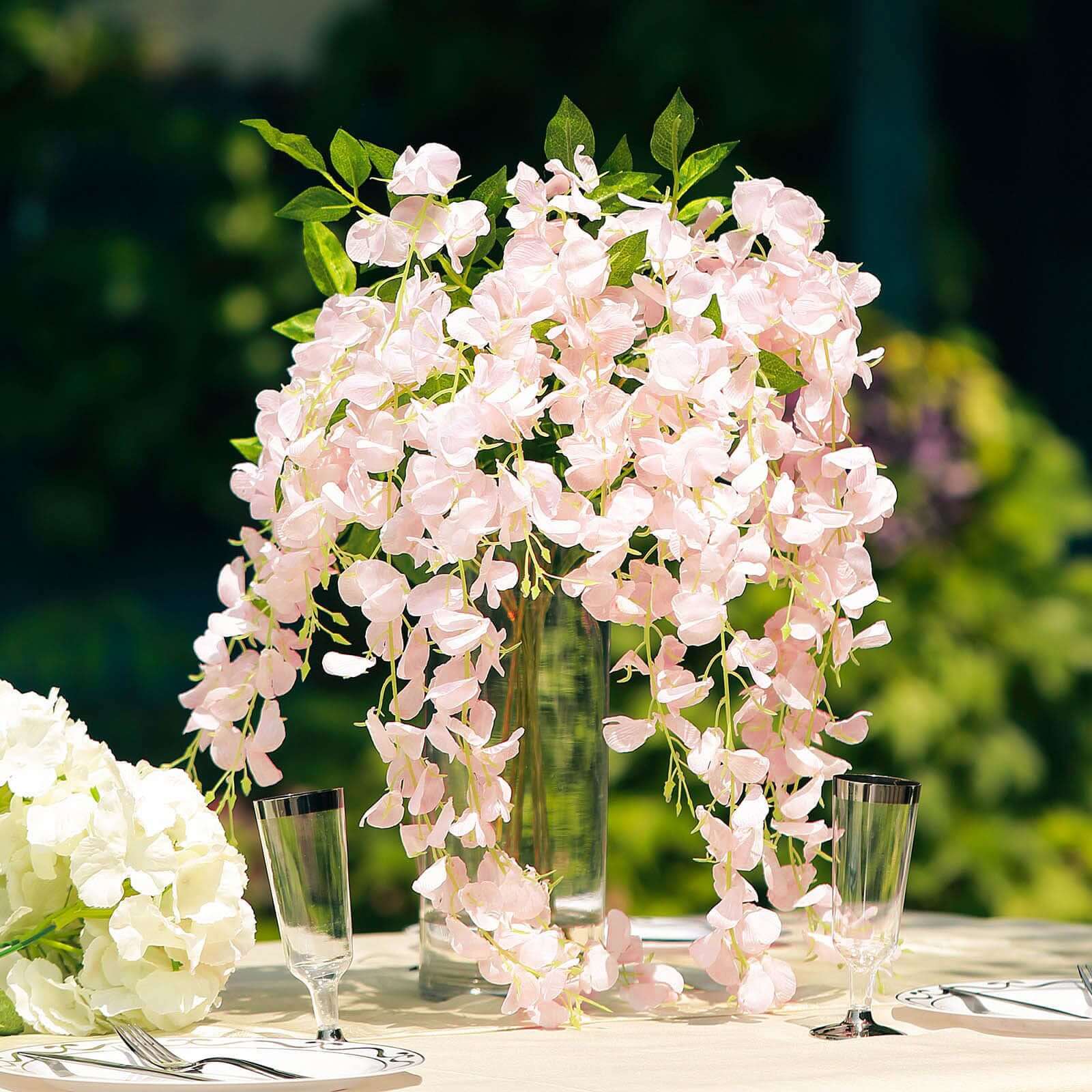5 Pack Artificial Silk Hanging Wisteria Flower Garland Vines in Blush, 3 Strands in 1 Bush - 44" - Image 8