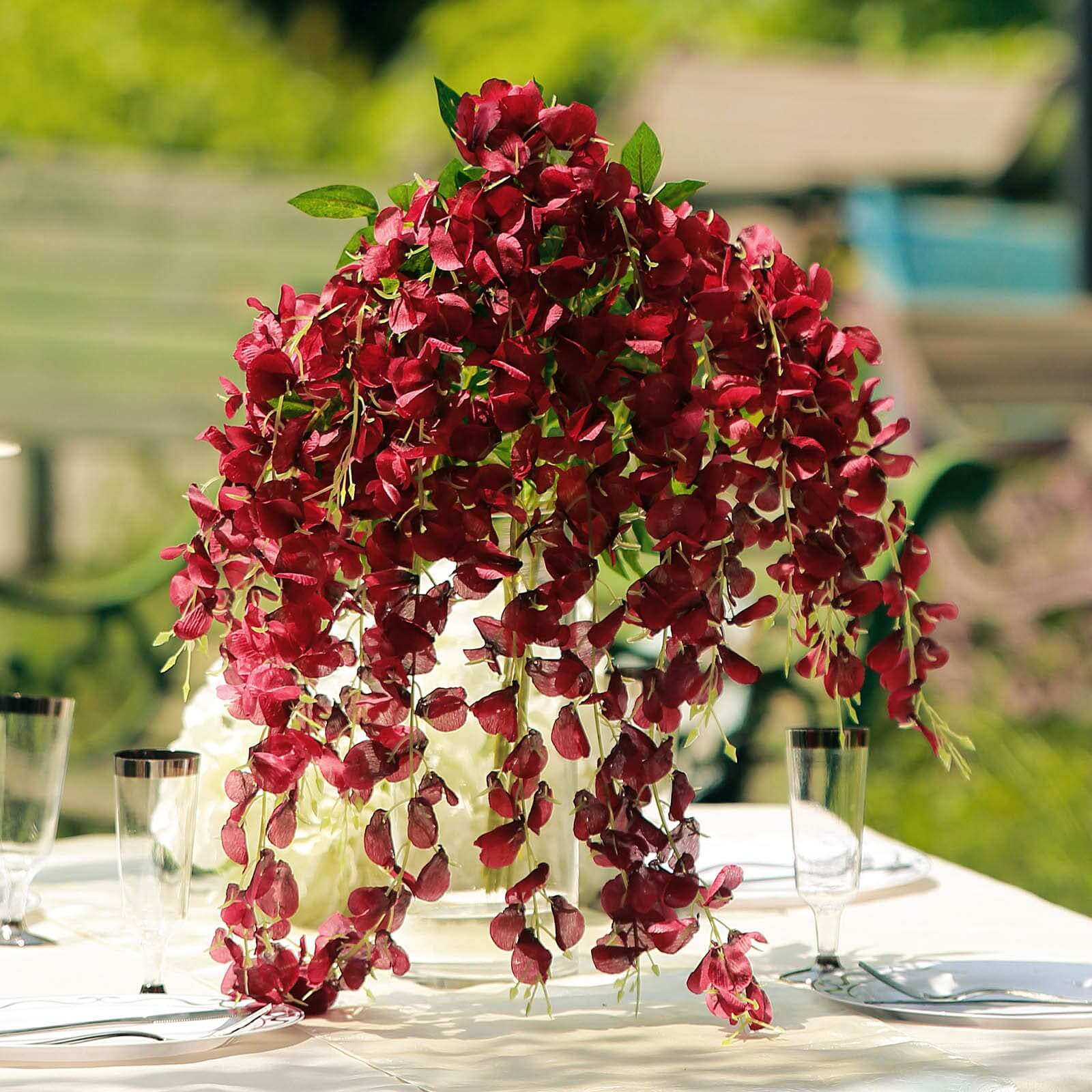 5 Pack Artificial Silk Hanging Wisteria Flower Garland Vines in Burgundy, 3 Strands in 1 Bush - 44" - Image 6