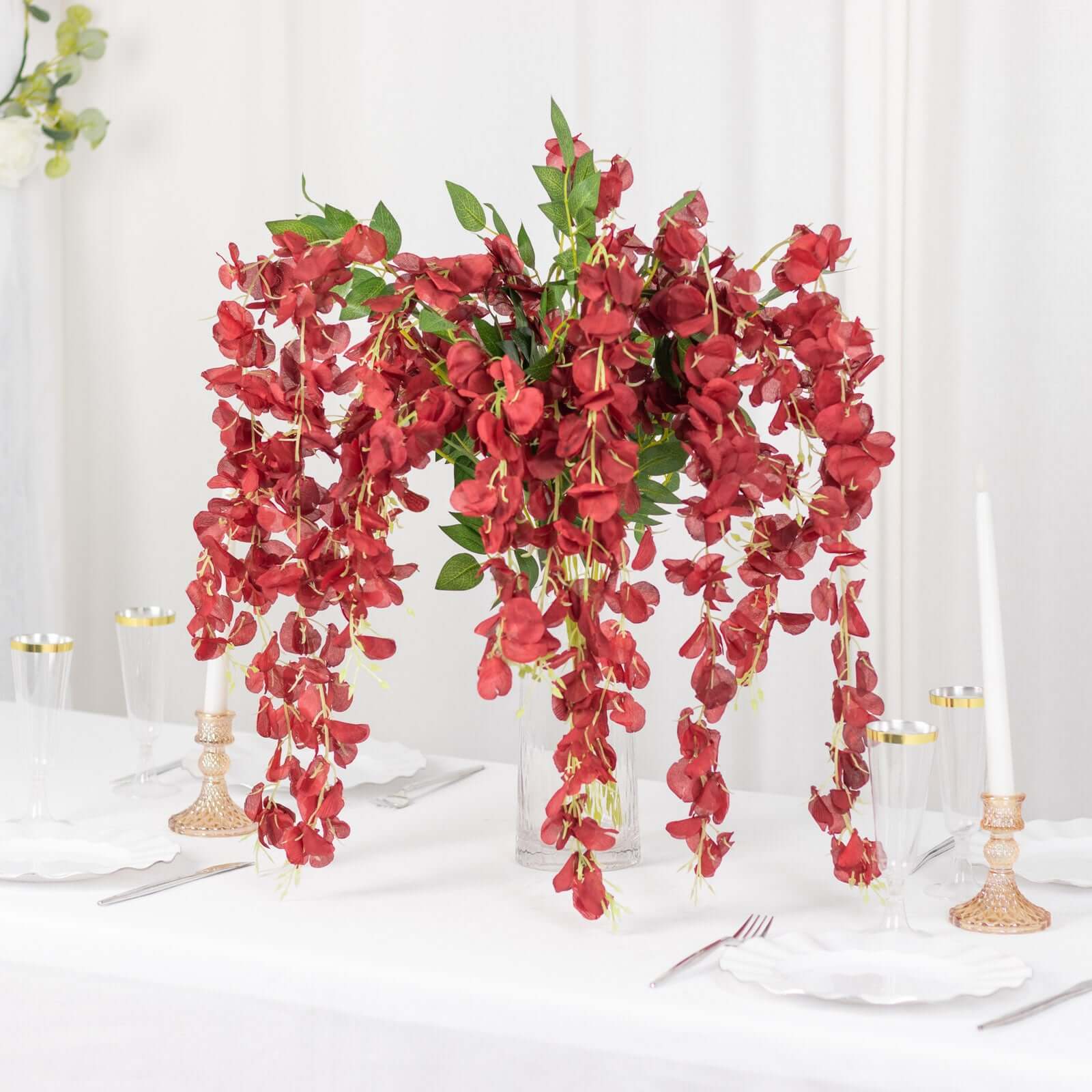 5 Pack Artificial Silk Hanging Wisteria Flower Garland Vines in Burgundy, 3 Strands in 1 Bush - 44" - Image 8