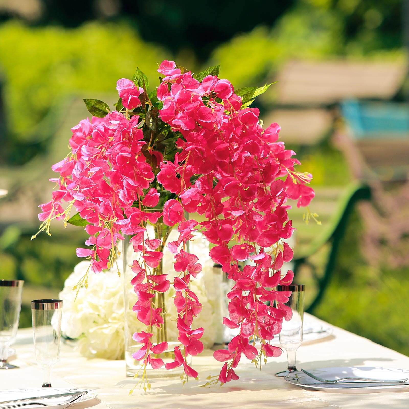 5 Pack Artificial Silk Hanging Wisteria Flower Garland Vines in Fuchsia, 3 Strands in 1 Bush - 44" - Image 7