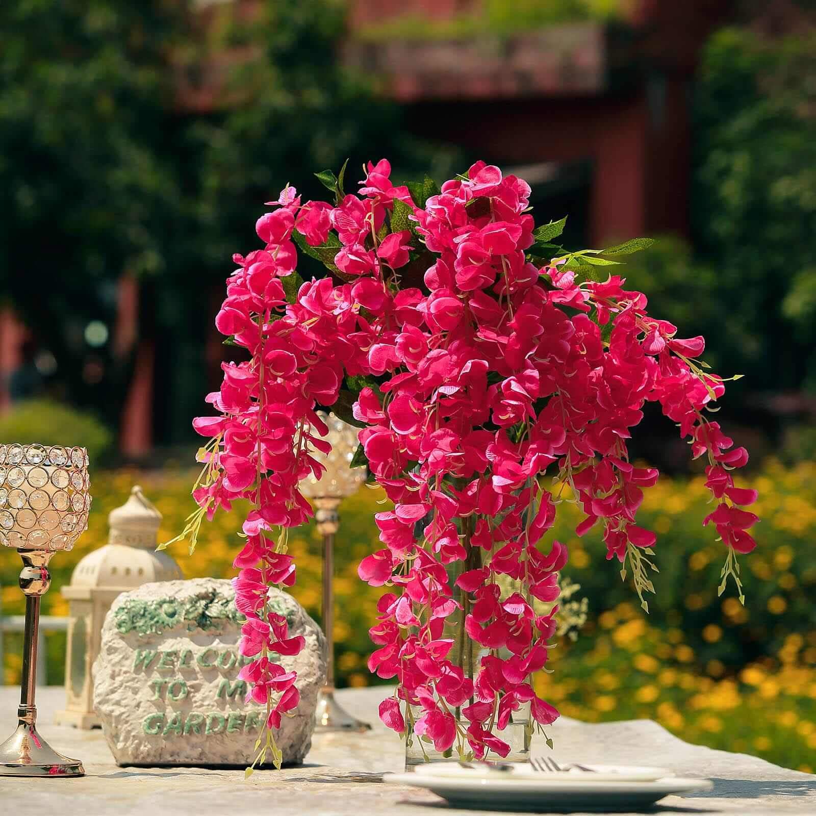 5 Pack Artificial Silk Hanging Wisteria Flower Garland Vines in Fuchsia, 3 Strands in 1 Bush - 44" - Image 8