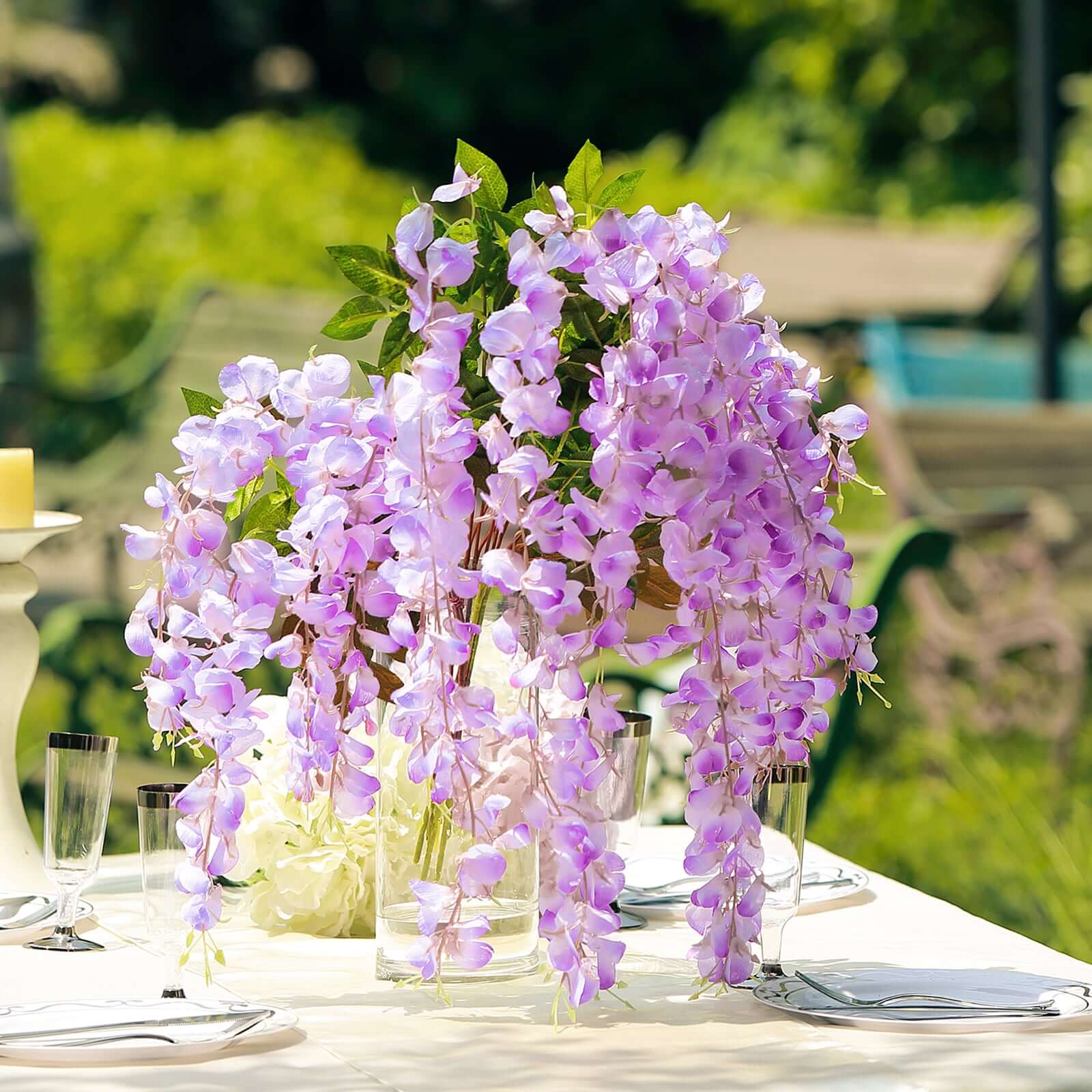 5 Pack Artificial Silk Hanging Wisteria Flower Garland Vines in Lavender Lilac, 3 Strands in 1 Bush - 44" - Image 8