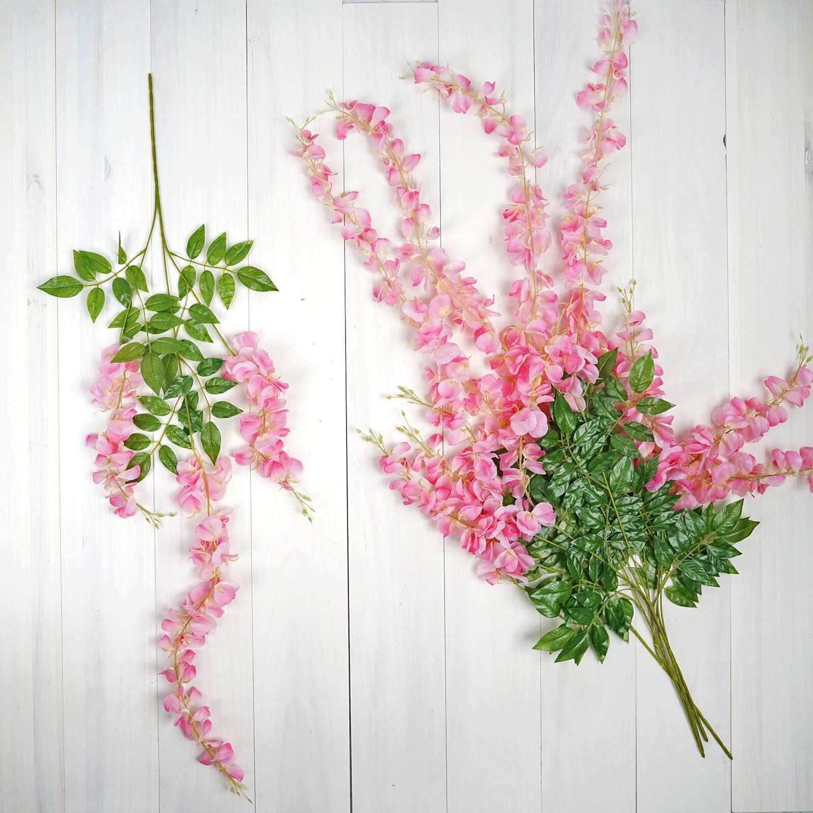 5 Pack Artificial Silk Hanging Wisteria Flower Garland Vines in Pink, 3 Strands in 1 Bush - 44" - Image 7