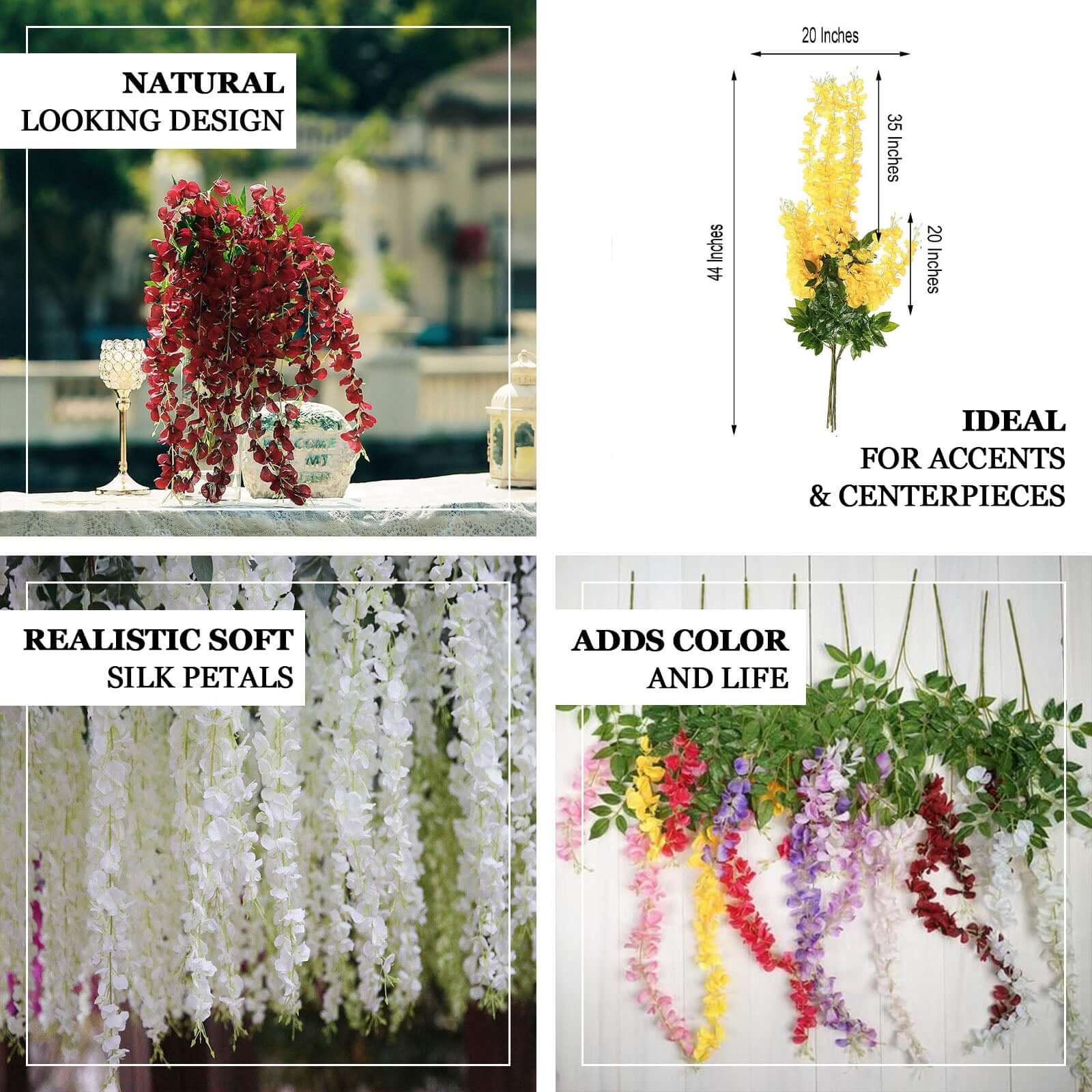 5 Pack Artificial Silk Hanging Wisteria Flower Garland Vines in Purple, 3 Strands in 1 Bush - 44" - Image 4