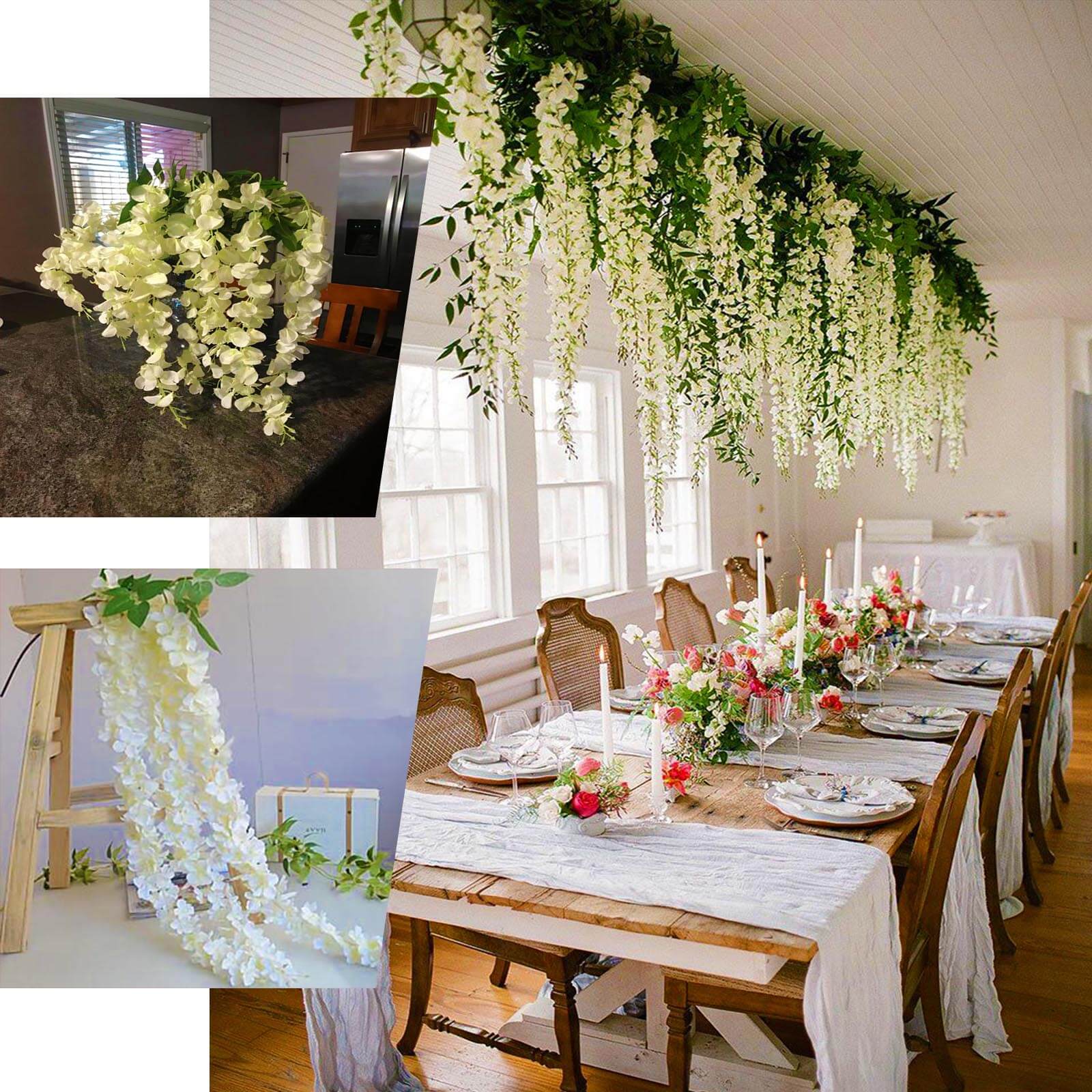 5 Pack Artificial Silk Hanging Wisteria Flower Garland Vines in Purple, 3 Strands in 1 Bush - 44" - Image 5