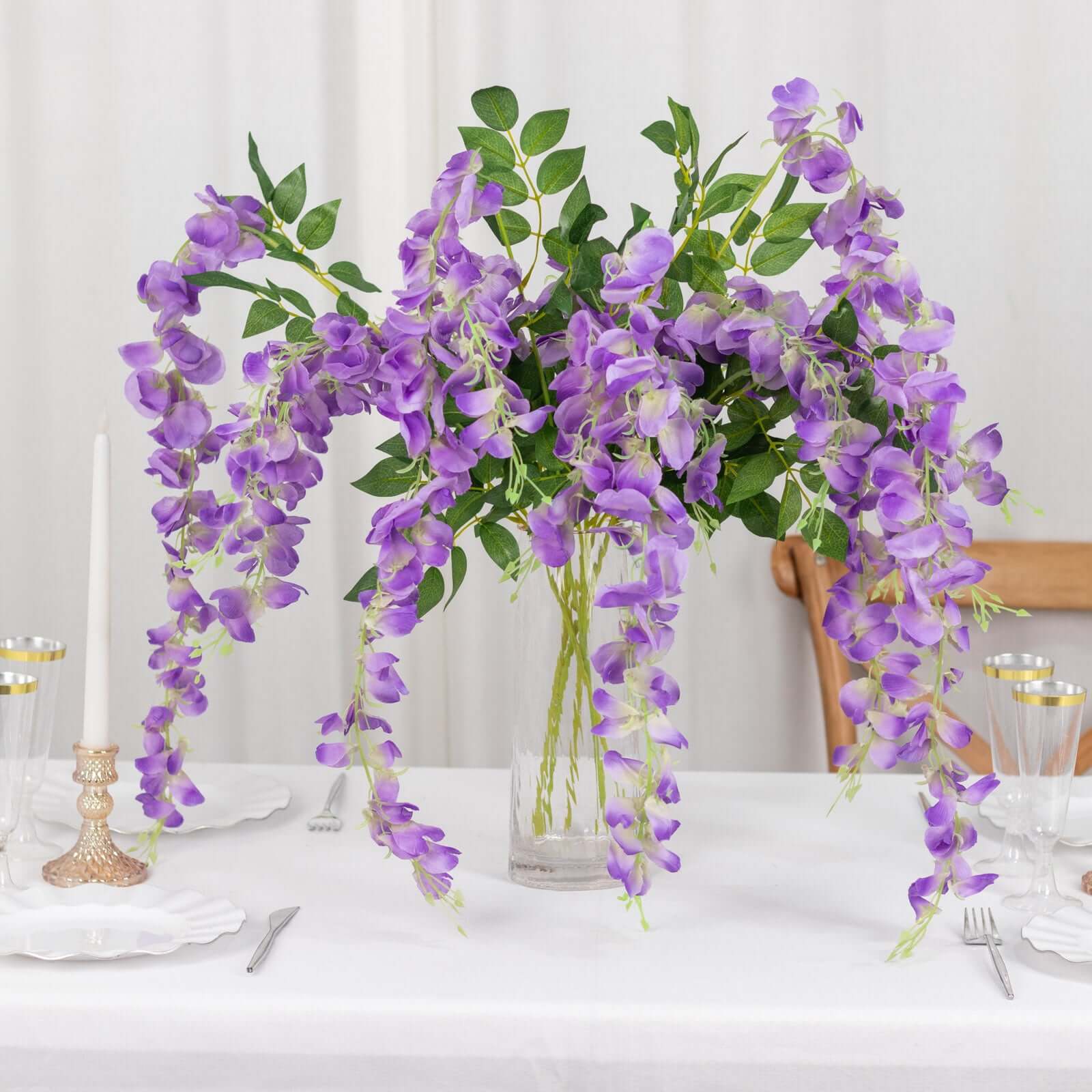 5 Pack Artificial Silk Hanging Wisteria Flower Garland Vines in Purple, 3 Strands in 1 Bush - 44" - Image 6