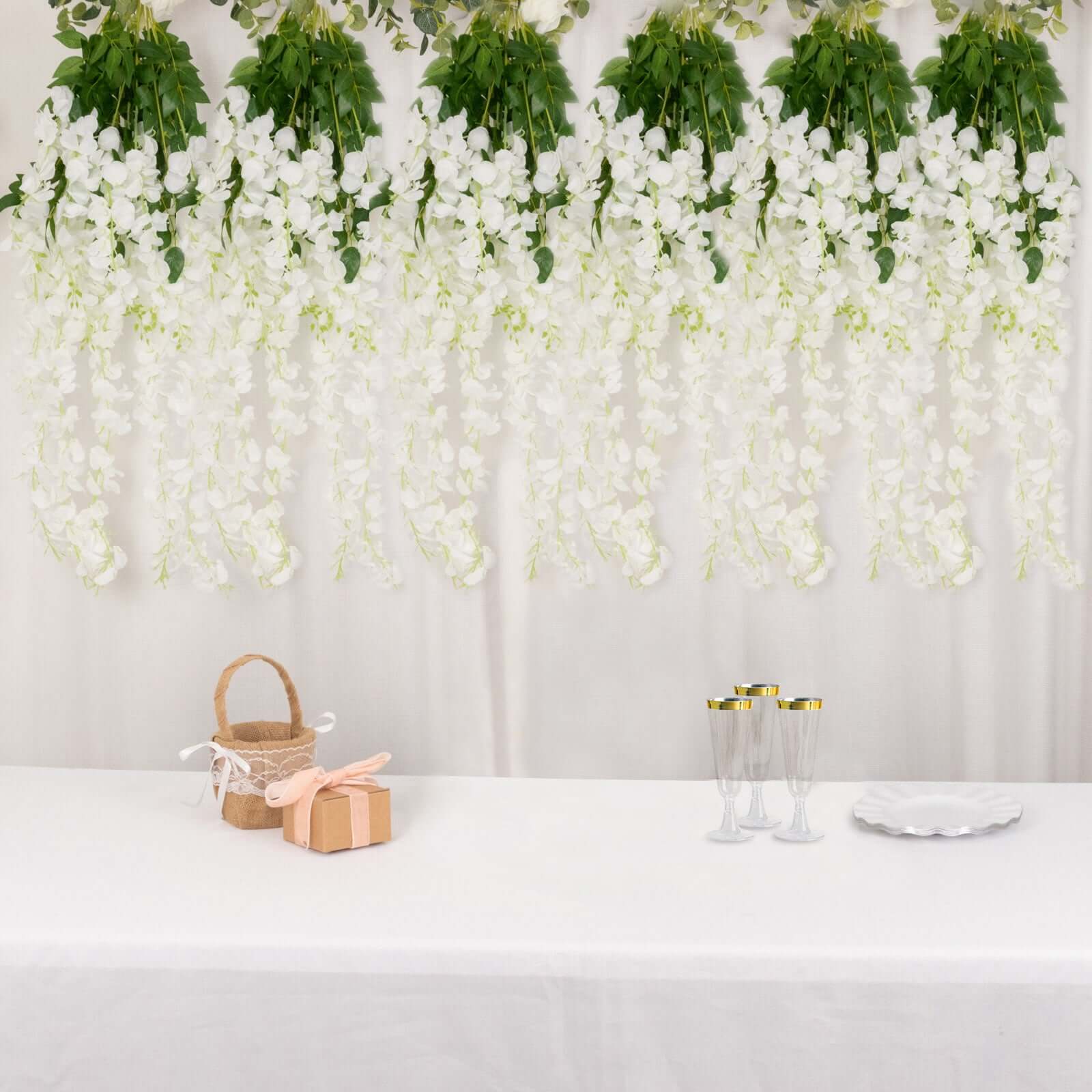 5 Pack Artificial Silk Hanging Wisteria Flower Garland Vines in White, 3 Strands in 1 Bush - 44"