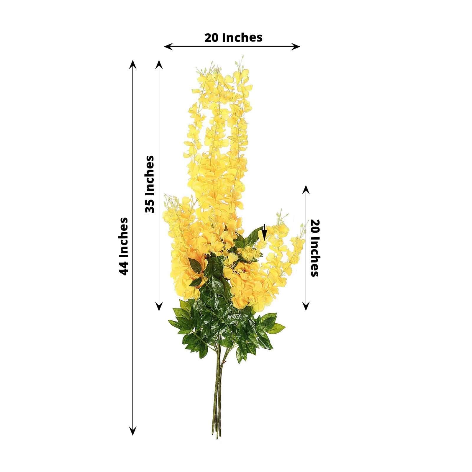 5 Pack Artificial Silk Hanging Wisteria Flower Garland Vines in Yellow, 3 Strands in 1 Bush - 44" - Image 3