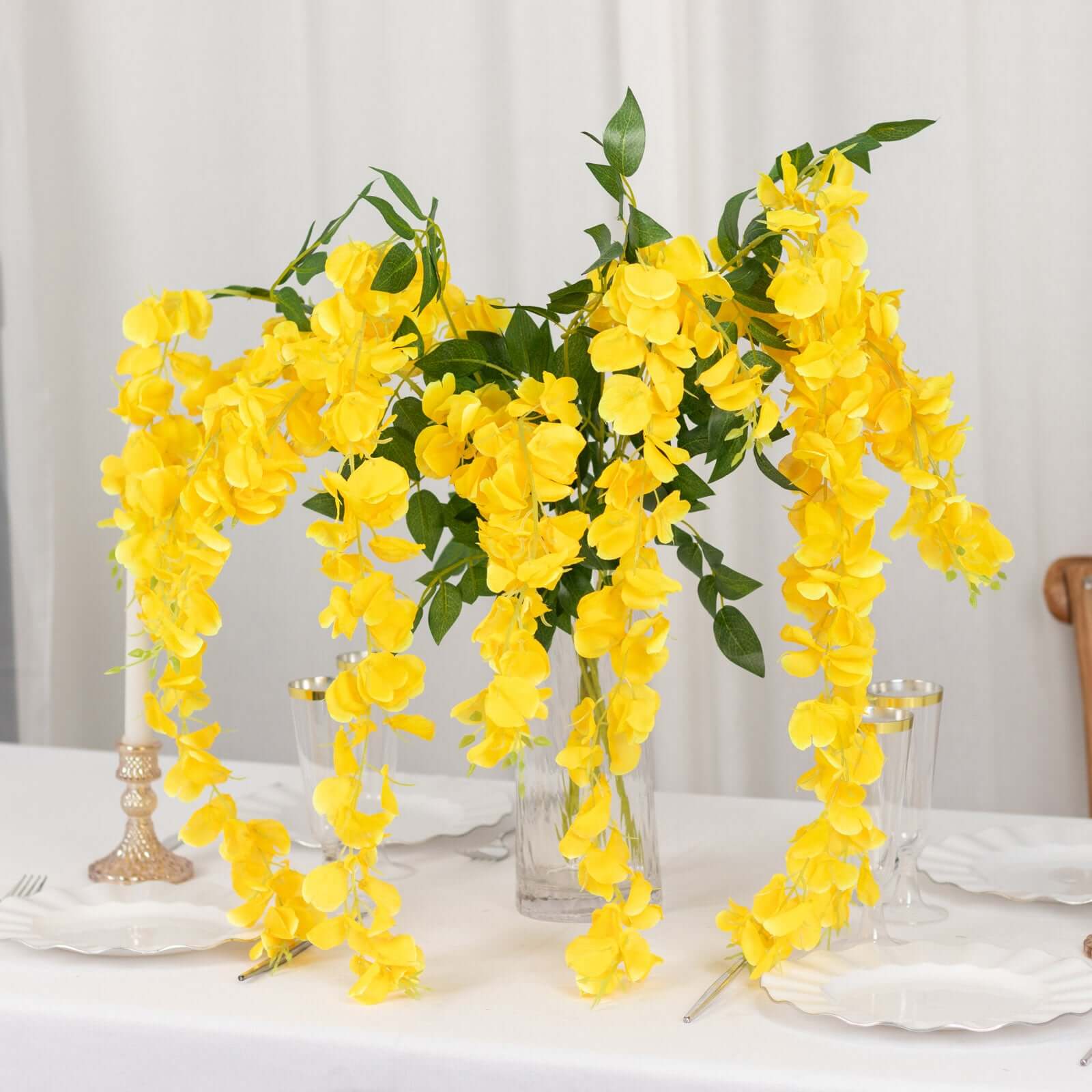 5 Pack Artificial Silk Hanging Wisteria Flower Garland Vines in Yellow, 3 Strands in 1 Bush - 44" - Image 7