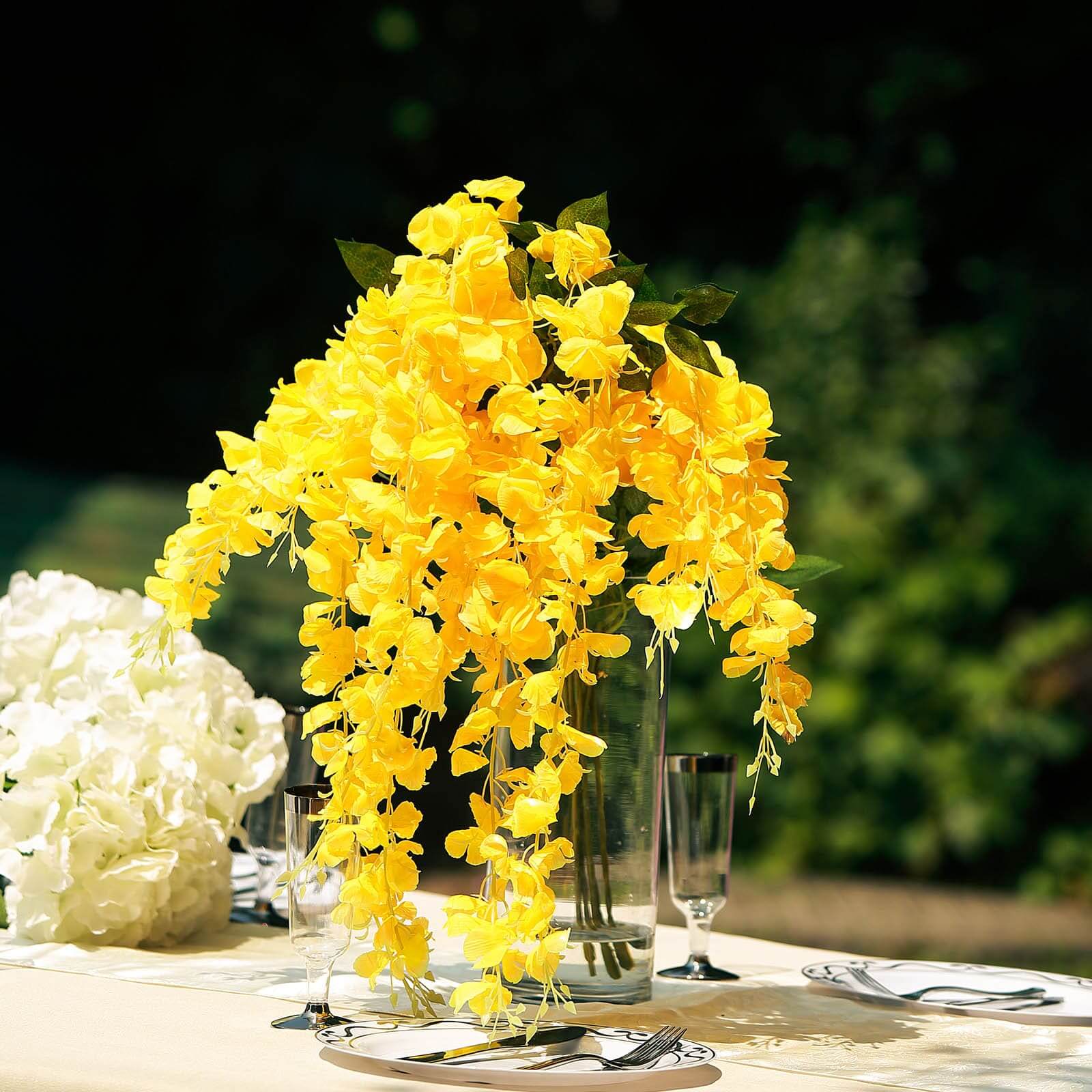 5 Pack Artificial Silk Hanging Wisteria Flower Garland Vines in Yellow, 3 Strands in 1 Bush - 44" - Image 8