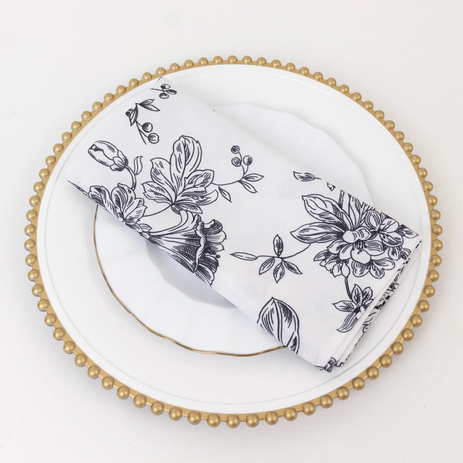 5 Pack Polyester Dinner Napkins 20"x20" White with Black French Toile Pattern - Chic Floral Cloth Napkins - Image 3