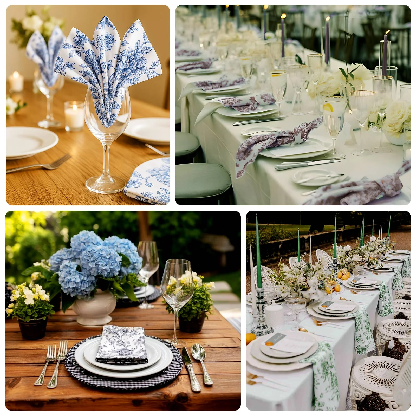 5 Pack Polyester Dinner Napkins 20"x20" White with Black French Toile Pattern - Chic Floral Cloth Napkins - Image 5