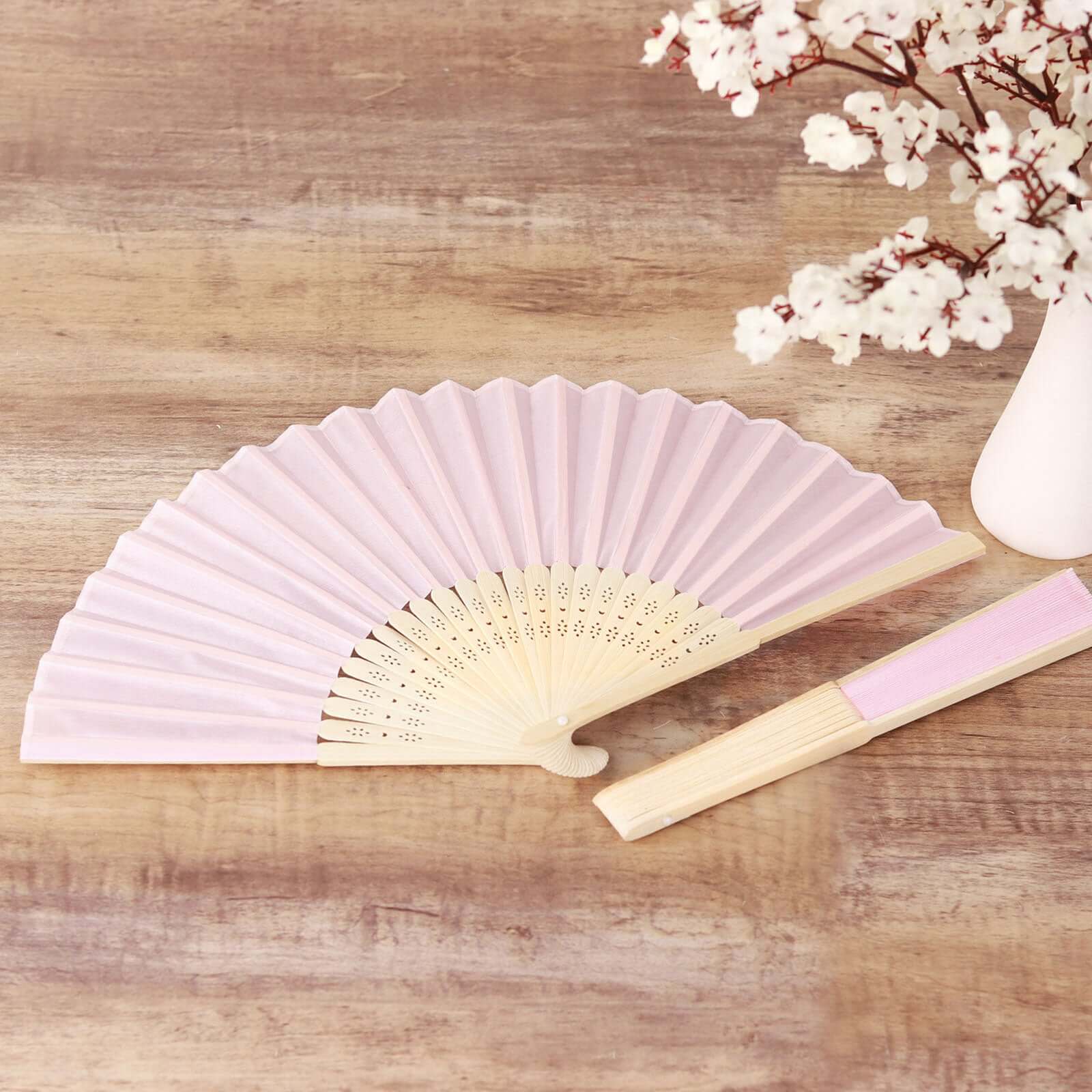 5 Pack Blush Asian Silk Folding Fans Party Favors, Oriental Folding Fan Favors - Image 6
