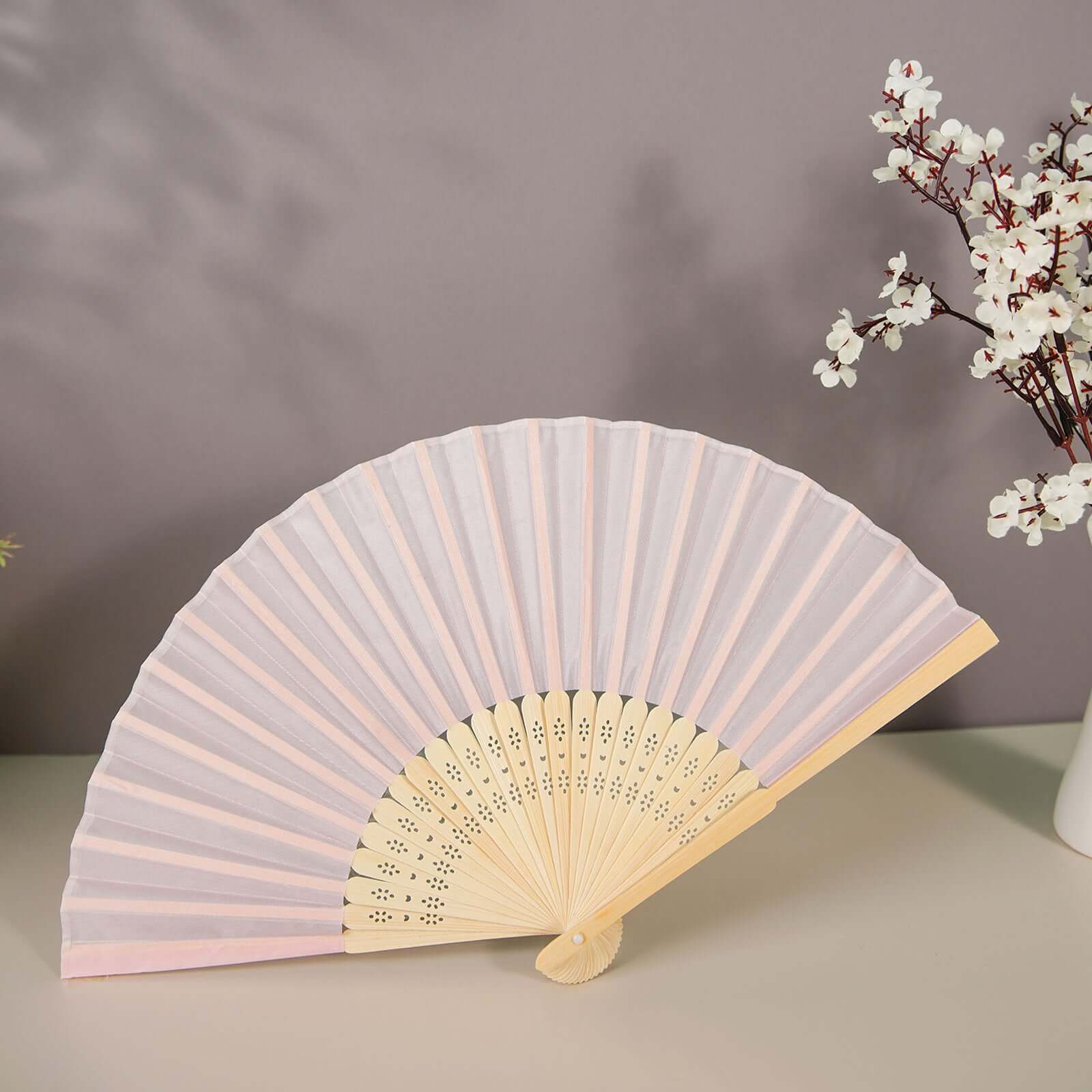 5 Pack Blush Asian Silk Folding Fans Party Favors, Oriental Folding Fan Favors - Image 7