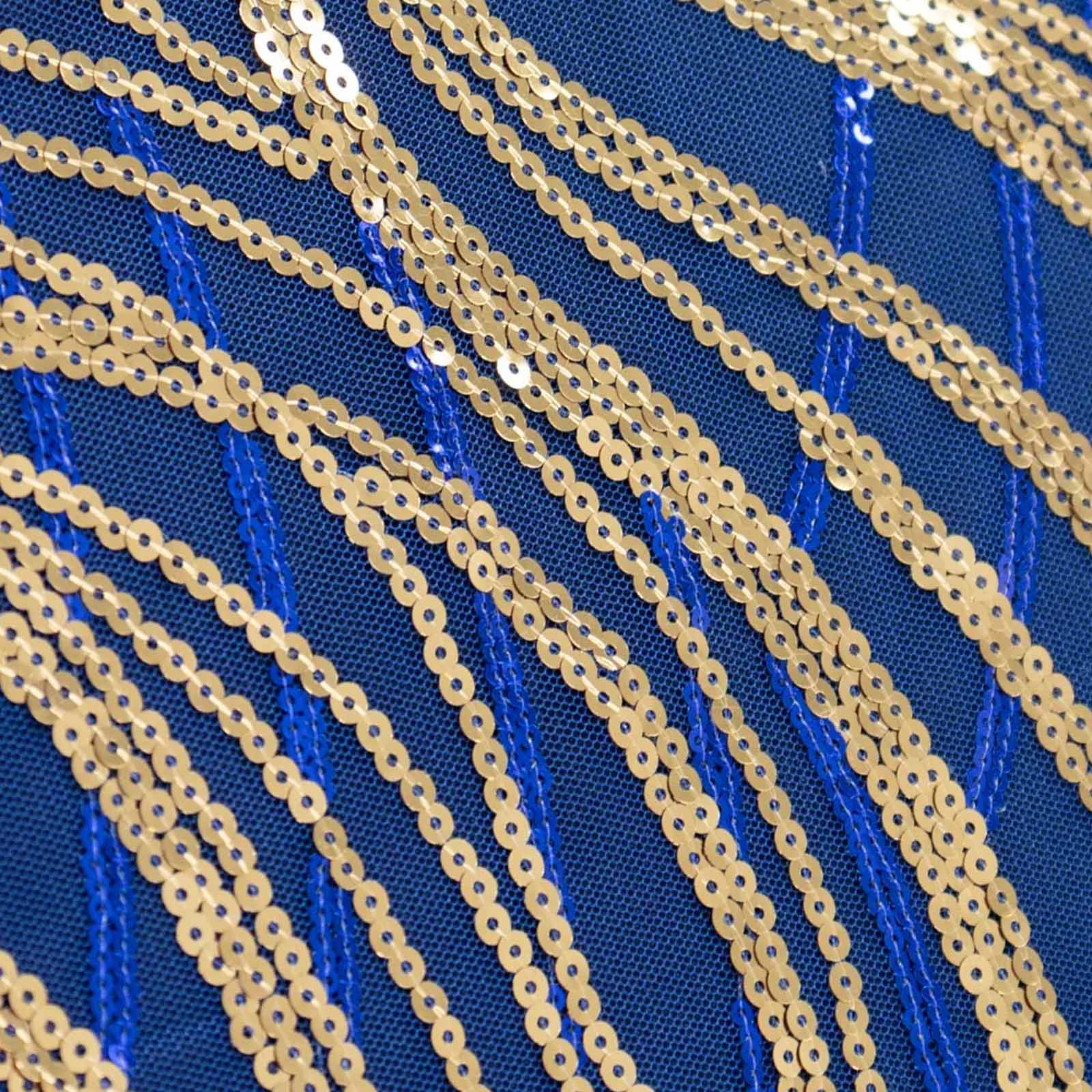 5 Pack Chair Sash Bands Royal Blue/Gold Wave with Embroidered Sequins - Glittering Decorative Design - Image 7