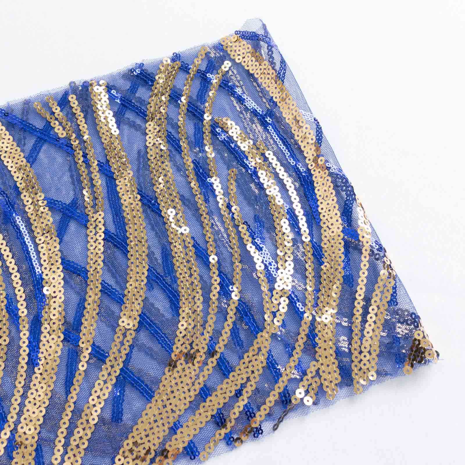 5 Pack Chair Sash Bands Royal Blue/Gold Wave with Embroidered Sequins - Glittering Decorative Design - Image 8