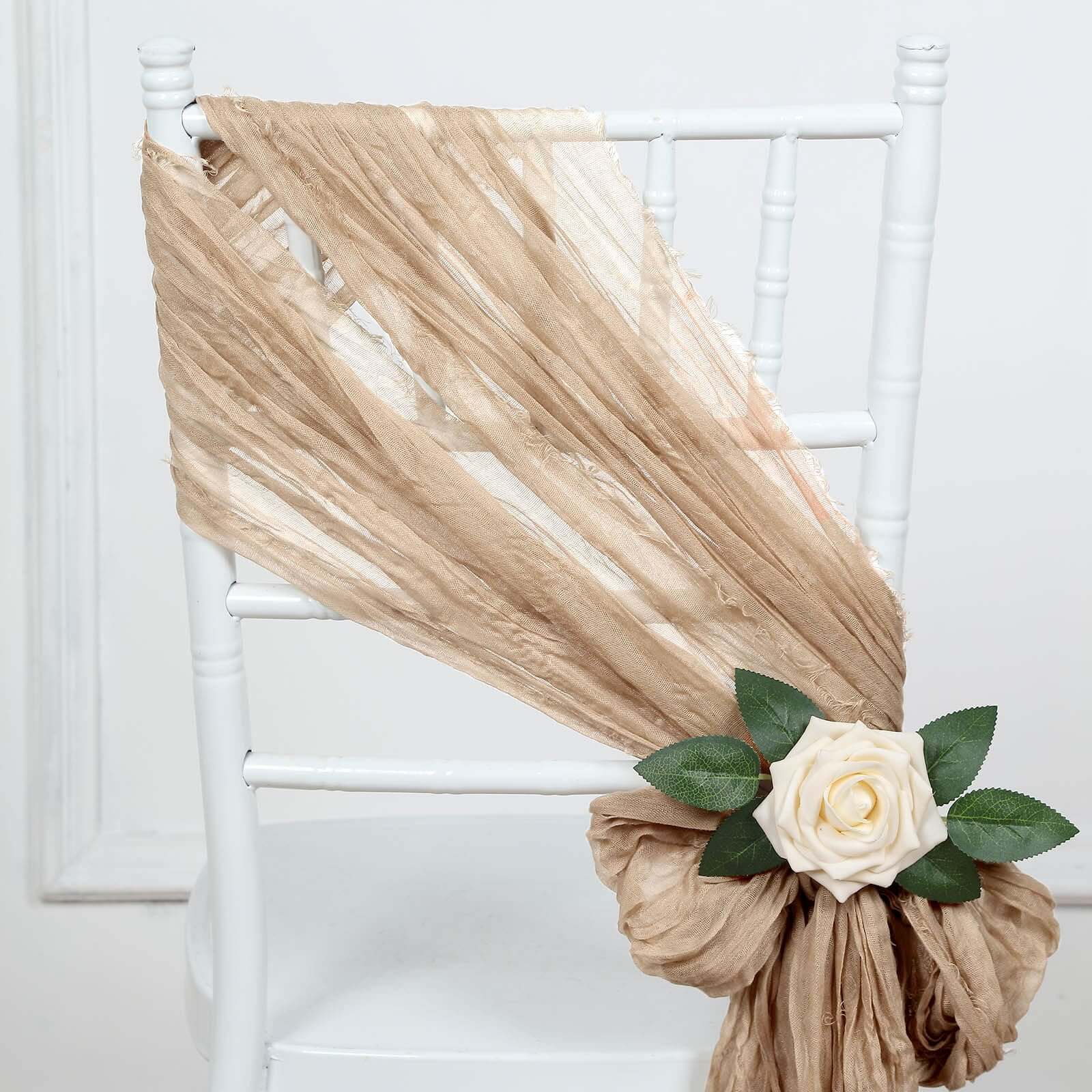 5 Pack Cheesecloth Gauze Chair Sashes 16"x88" Beige - Boho Decorative Accent - Image 7