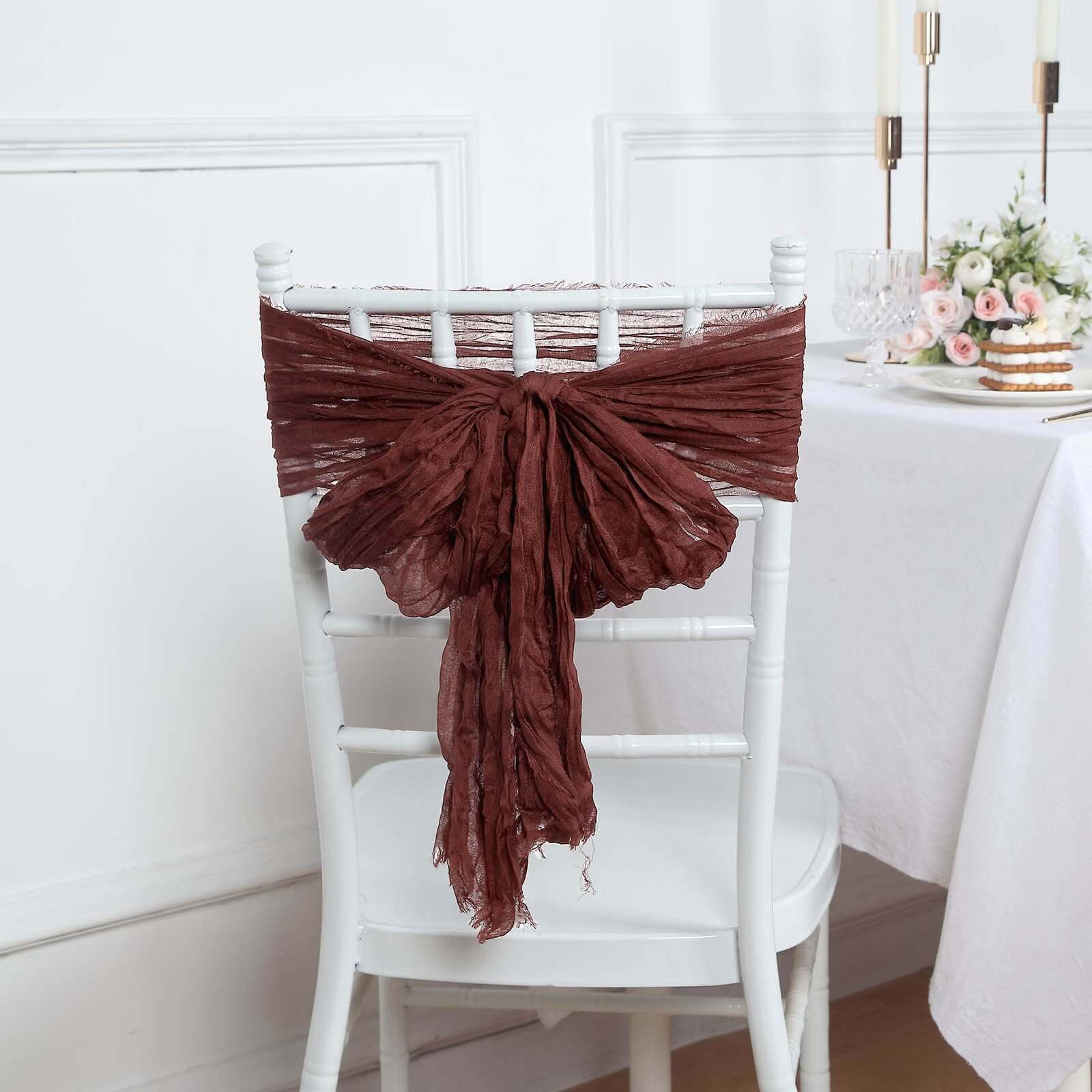 5 Pack Cheesecloth Gauze Chair Sashes 16"x88" Burgundy - Boho Decorative Accent - Image 3