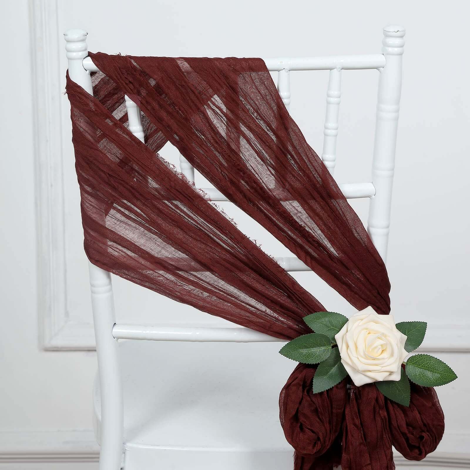5 Pack Cheesecloth Gauze Chair Sashes 16"x88" Burgundy - Boho Decorative Accent - Image 7