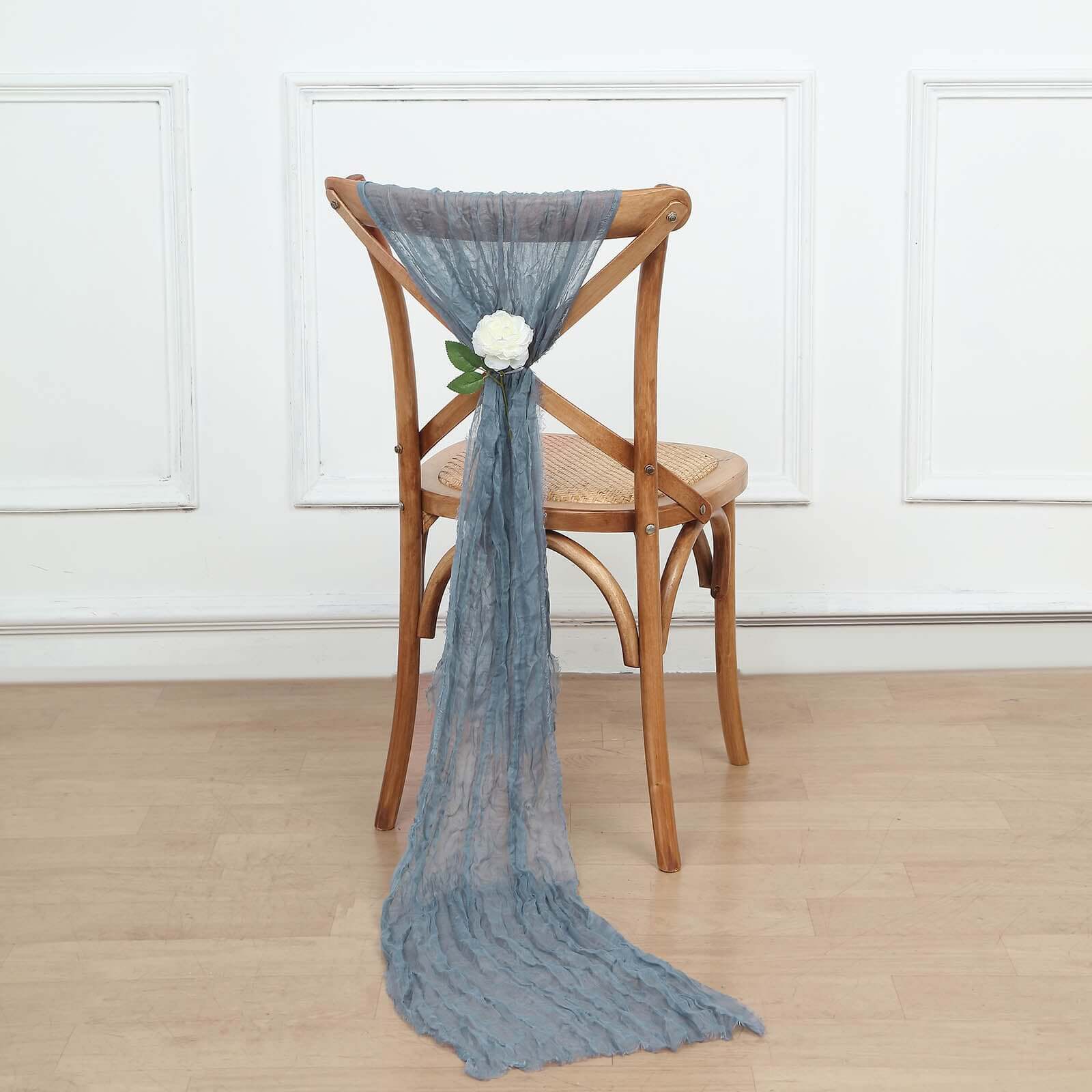 5 Pack Cheesecloth Gauze Chair Sashes 16"x88" Dusty Blue - Boho Decorative Accent