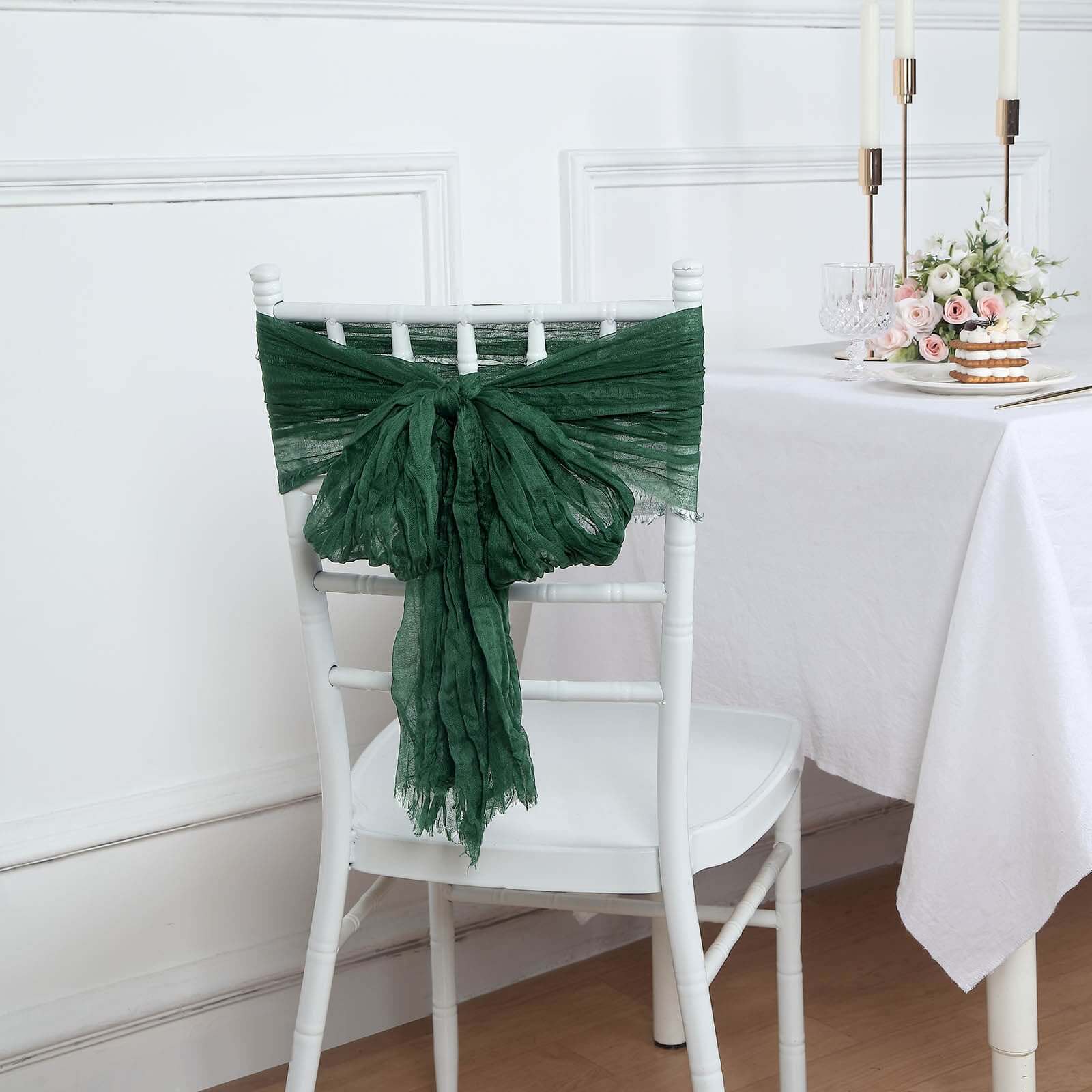 5 Pack Cheesecloth Gauze Chair Sashes 16"x88" Hunter Emerald Green - Boho Decorative Accent - Image 3