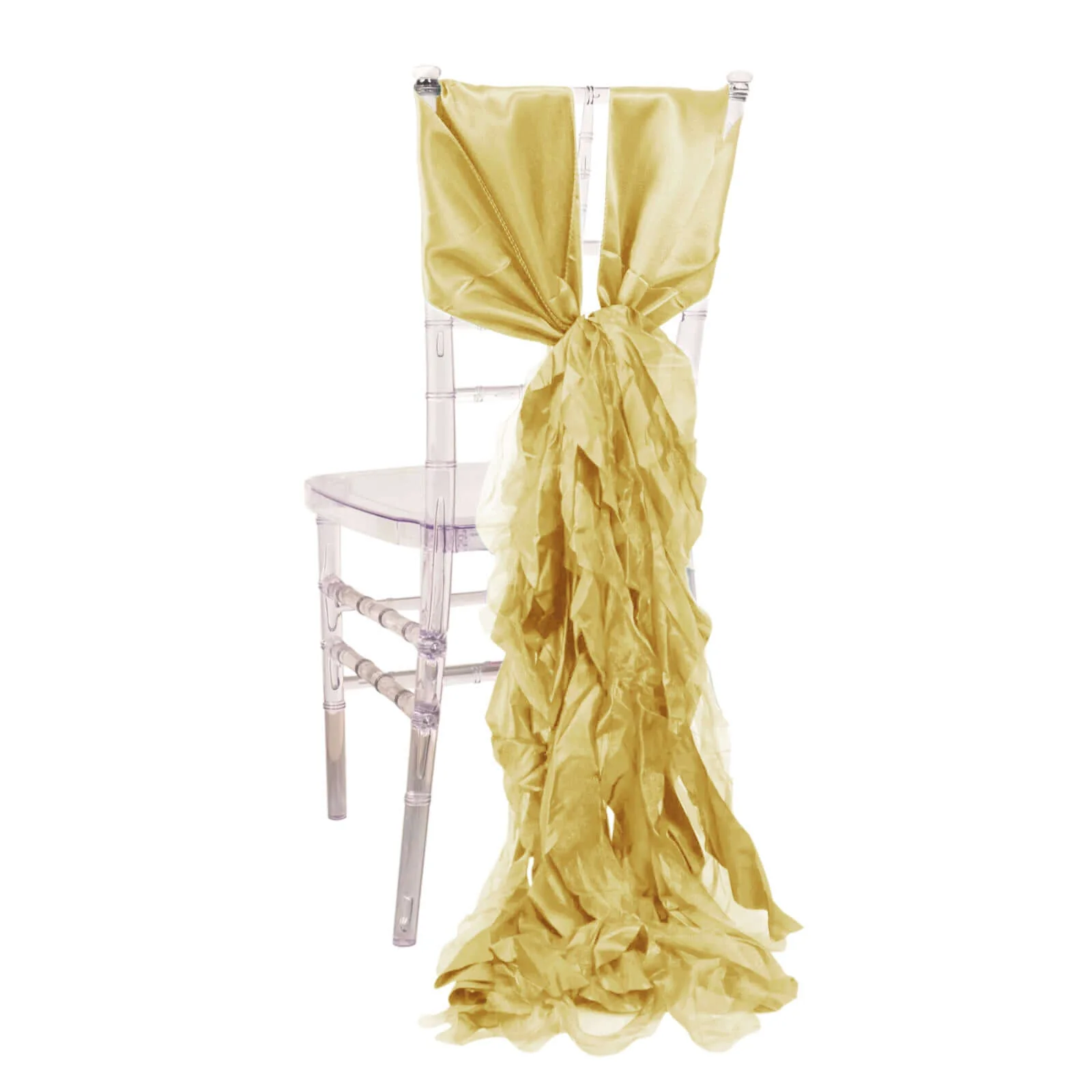 5 Pack Chiffon Satin Chair Sashes Champagne Curly Willow Style - Easy to Use Flowy Chair Bows - Image 6