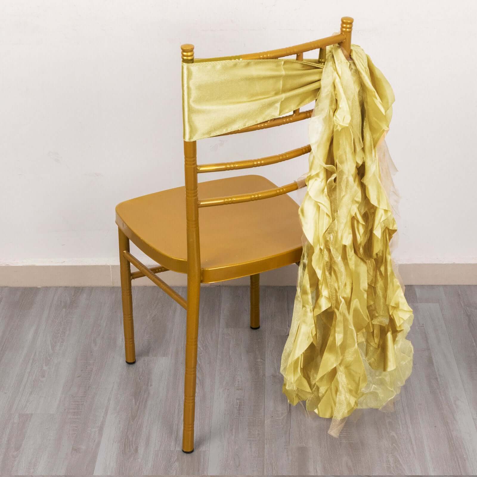 5 Pack Chiffon Satin Chair Sashes Champagne Curly Willow Style - Easy to Use Flowy Chair Bows - Image 8