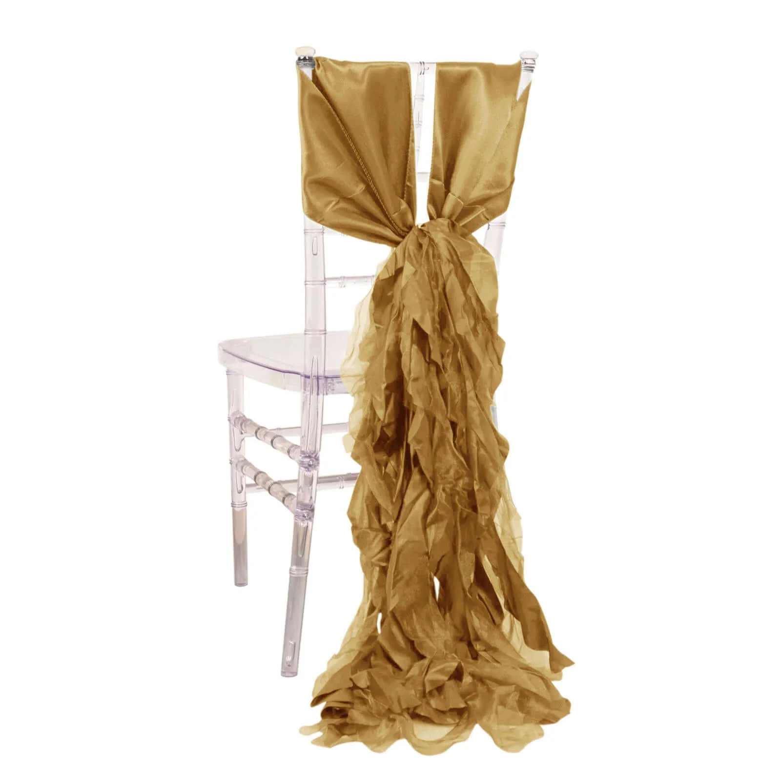 5 Pack Chiffon Satin Chair Sashes Gold Curly Willow Style - Easy to Use Flowy Chair Bows for Soft & Romantic Event Decor - Image 6