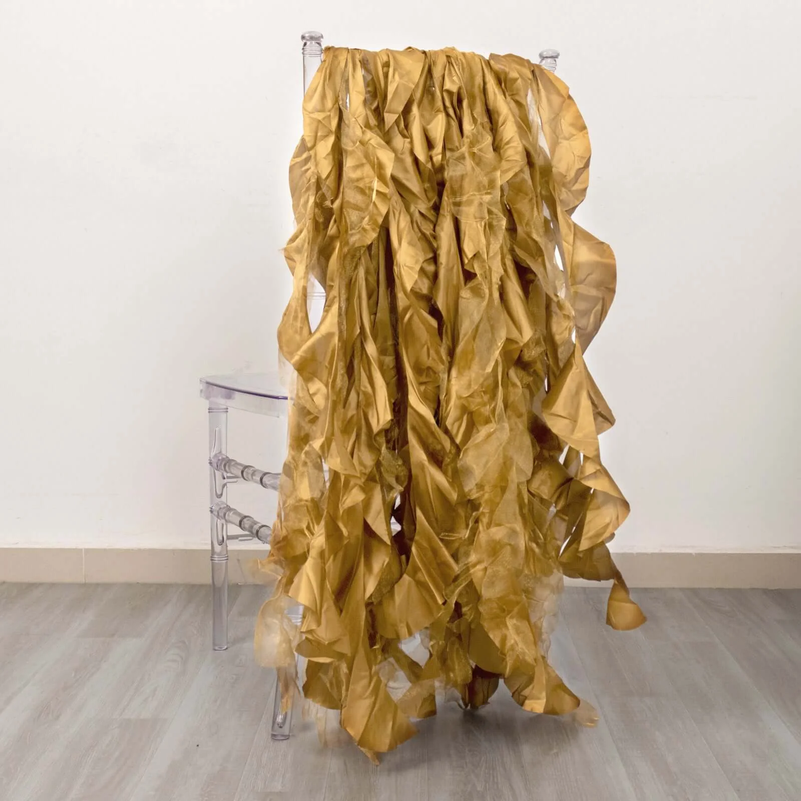 5 Pack Chiffon Satin Chair Sashes Gold Curly Willow Style - Easy to Use Flowy Chair Bows for Soft & Romantic Event Decor - Image 8
