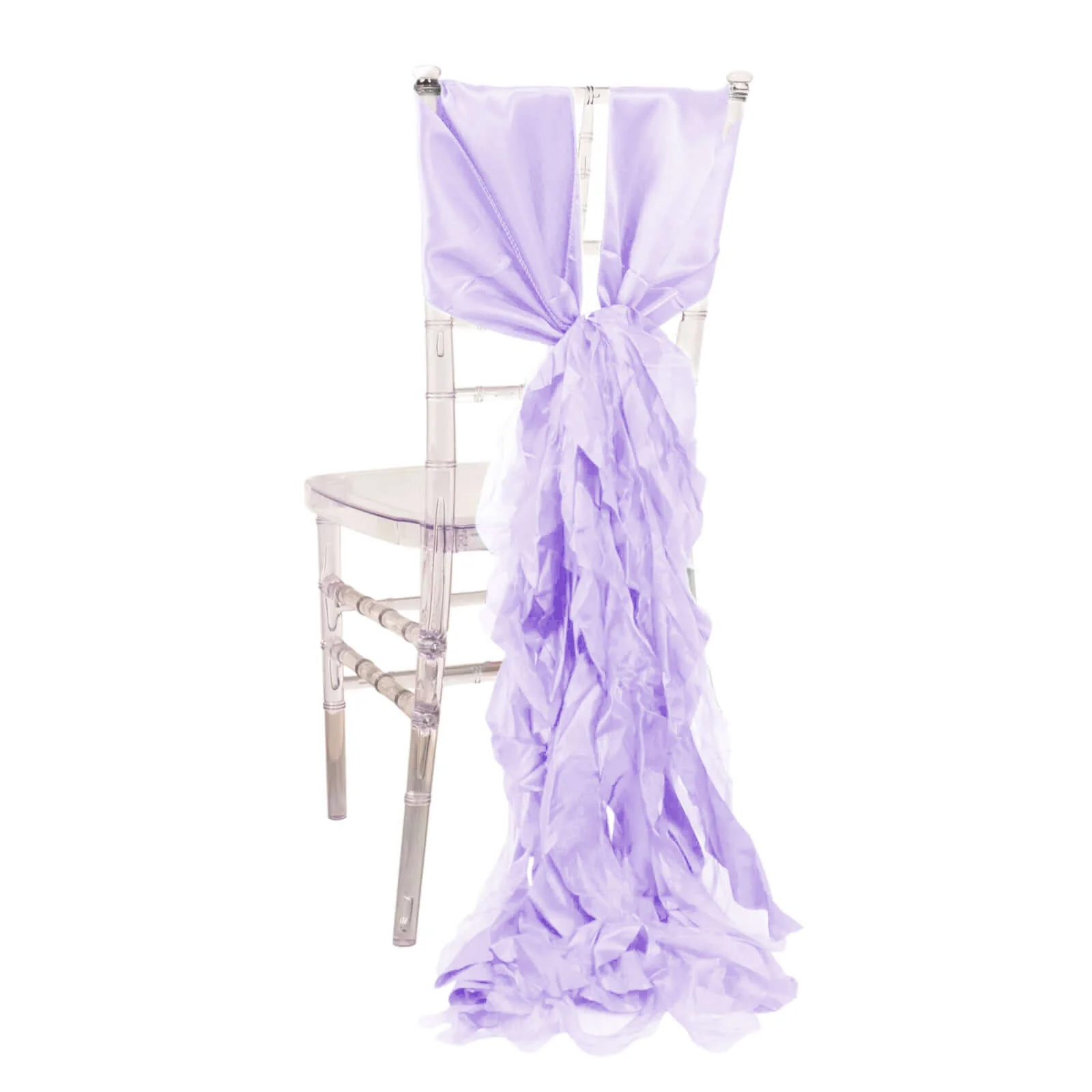 5 Pack Chiffon Satin Chair Sashes Lavender Lilac Curly Willow Style - Easy to Use Flowy Chair Bows - Image 6