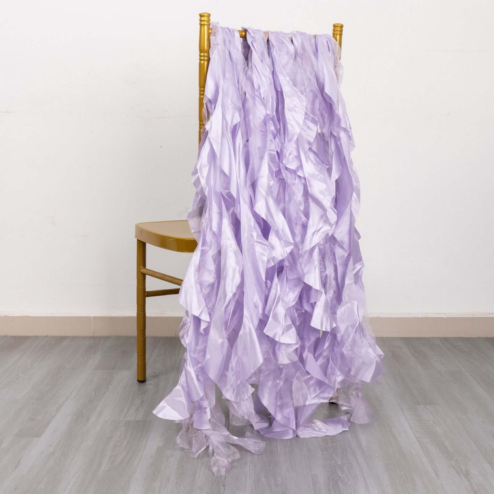 5 Pack Chiffon Satin Chair Sashes Lavender Lilac Curly Willow Style - Easy to Use Flowy Chair Bows - Image 8