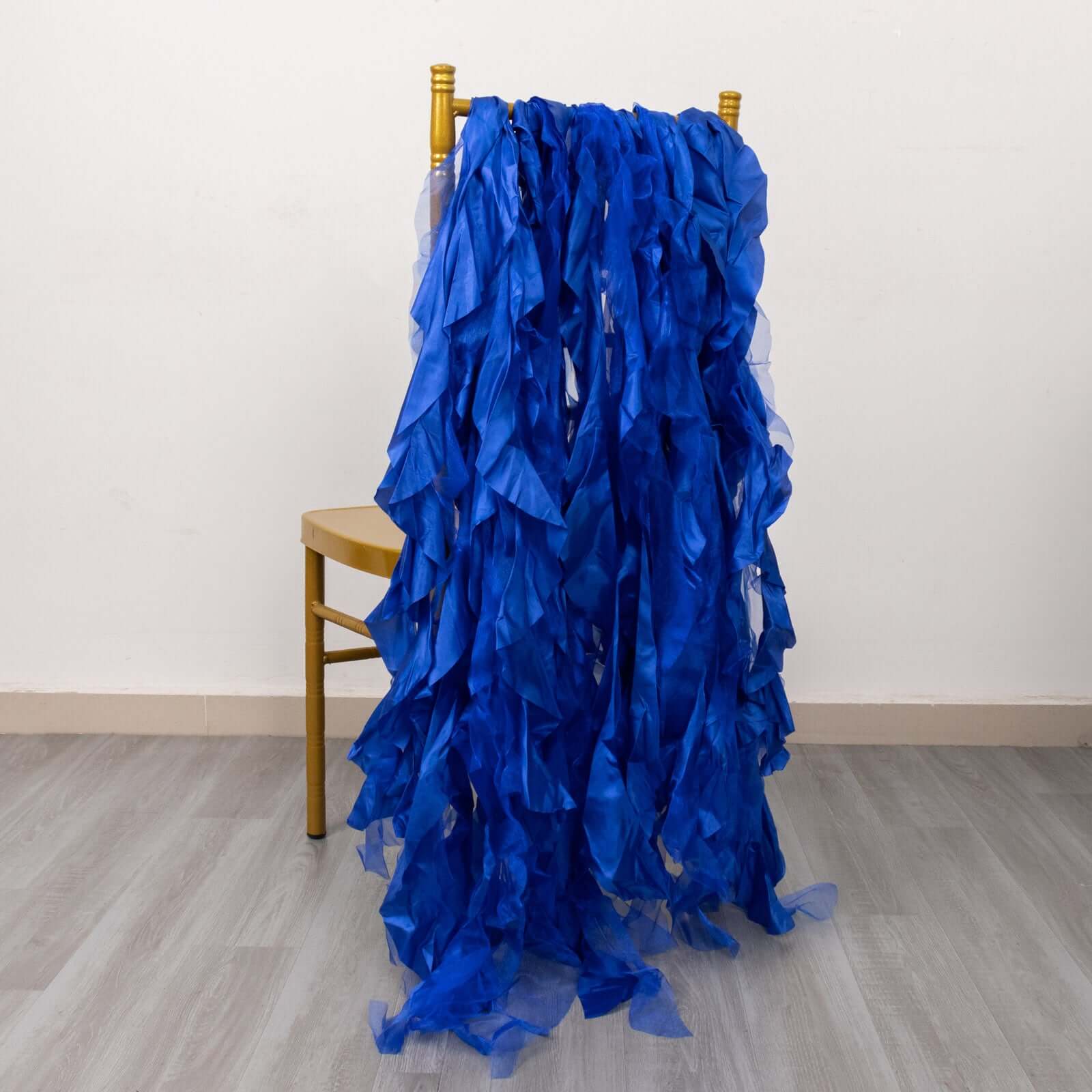 5 Pack Chiffon Satin Chair Sashes Royal Blue Curly Willow Style - Easy to Use Flowy Chair Bows - Image 8